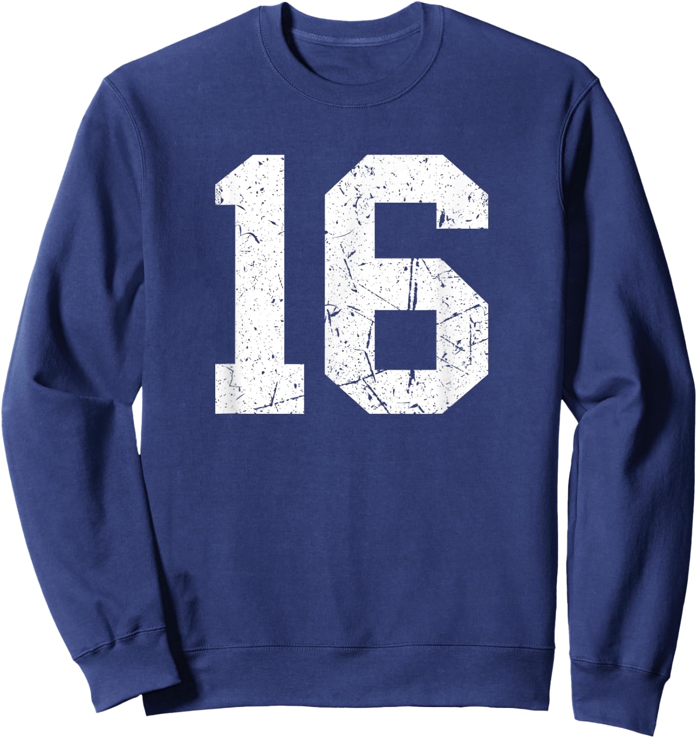 Vintage Number #16 White Sports Team Varsity Number Sweatshirt - Sweatshirt | Navy
