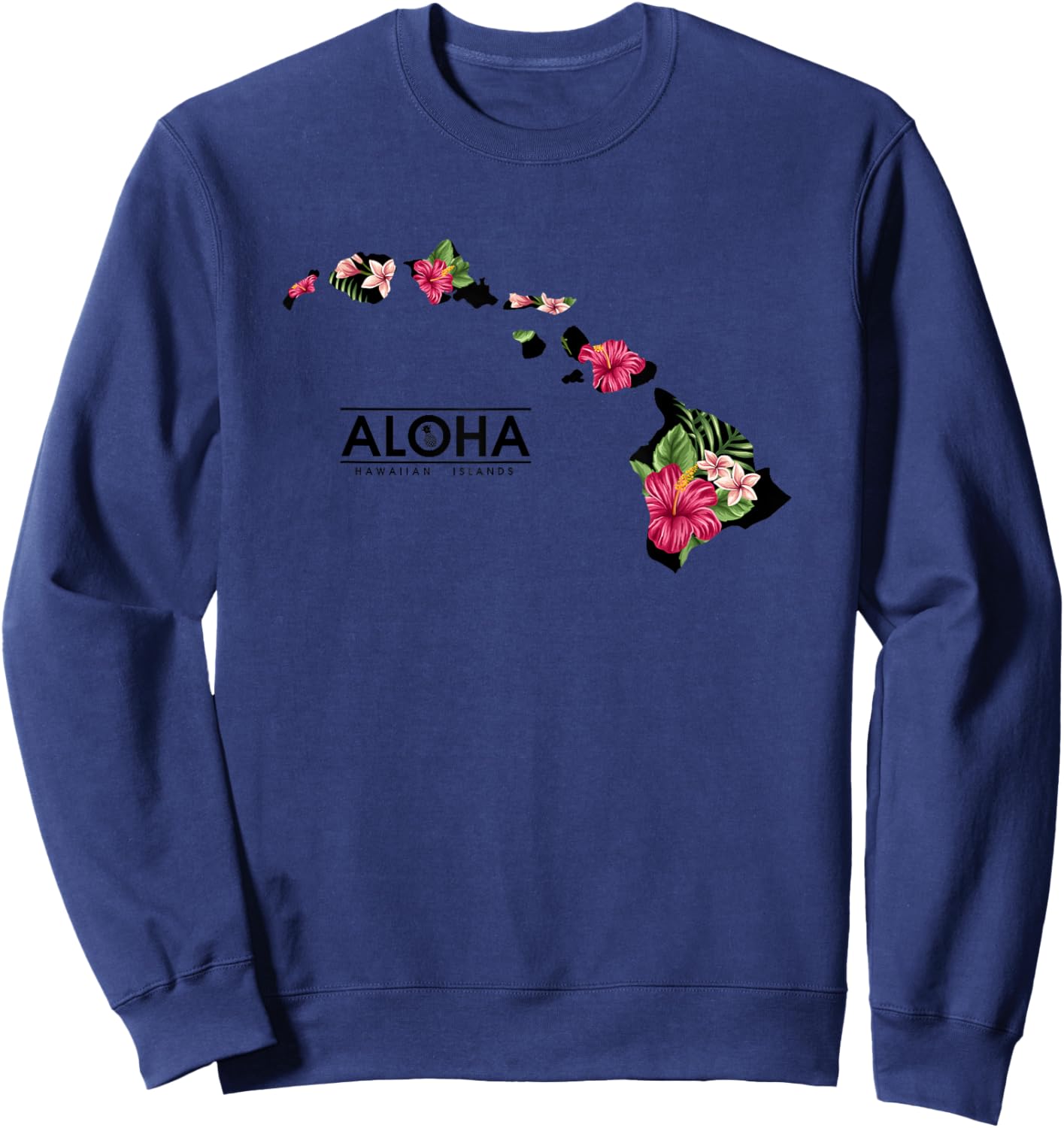Floral Hawaiian Island Chain Aloha Sweatshirt - Sweatshirt | Navy