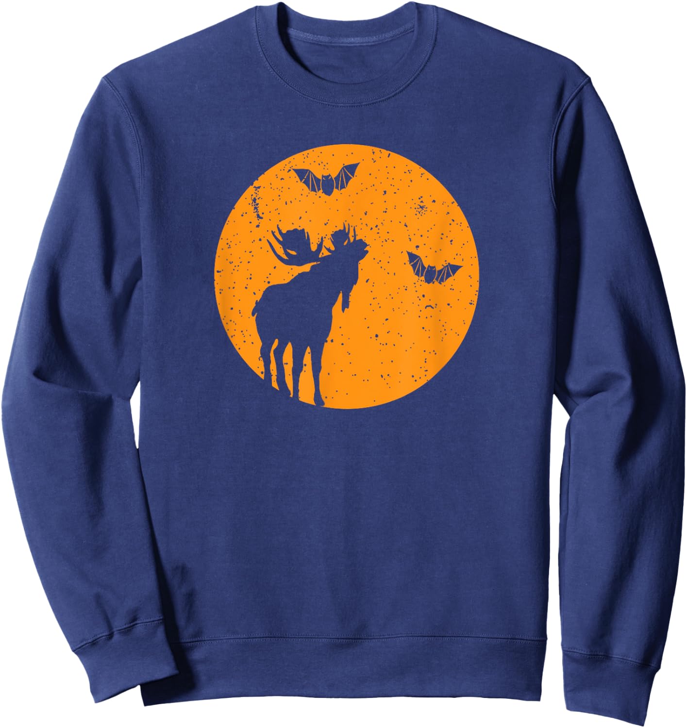 Full Moon Bats Moose Halloween. Funny Halloween Moose Gift Sweatshirt - Sweatshirt | Navy