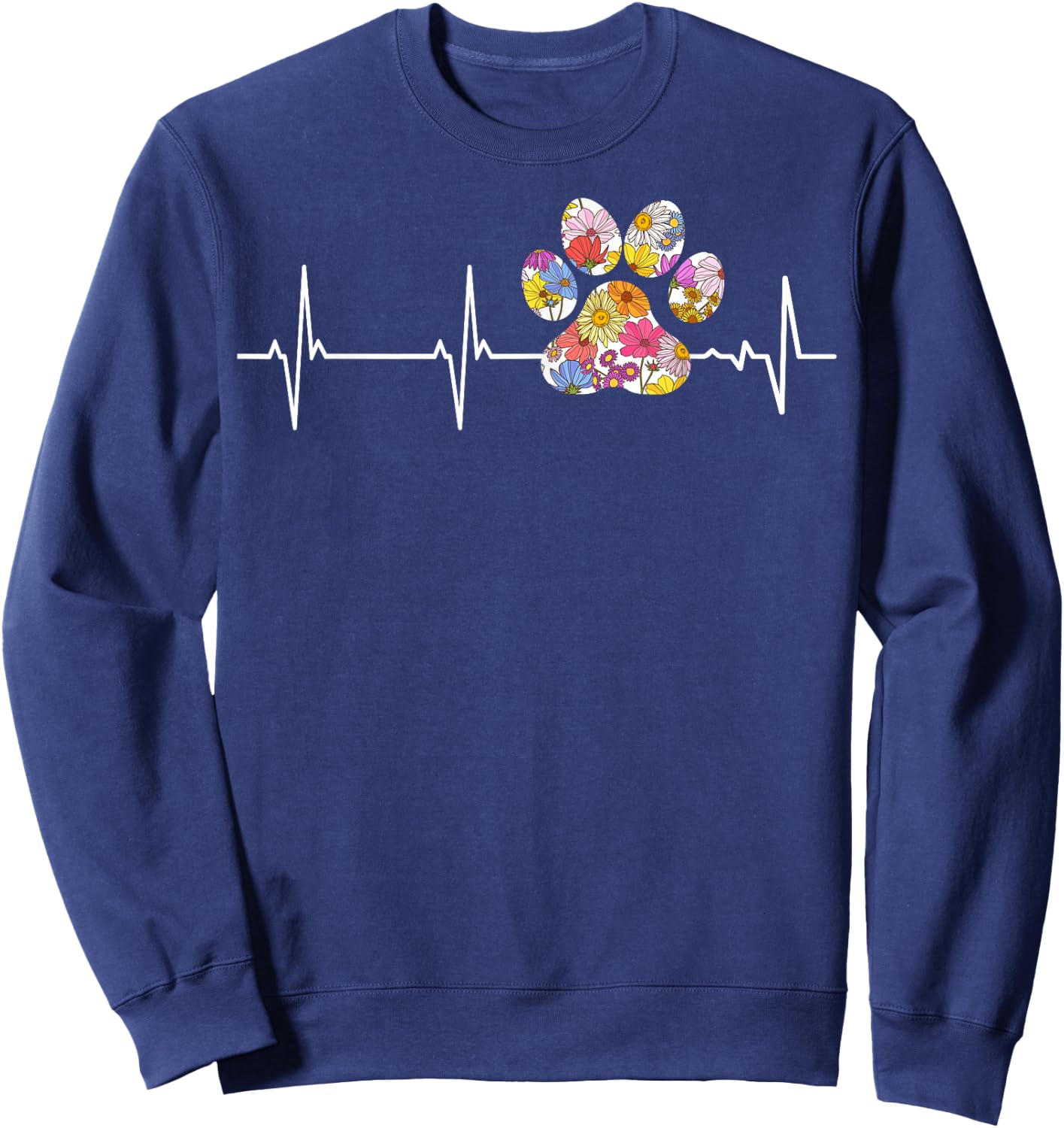 Cute vet flower paw print heartbeat ECG Vet Tech Sweatshirt - Sweatshirt | Navy