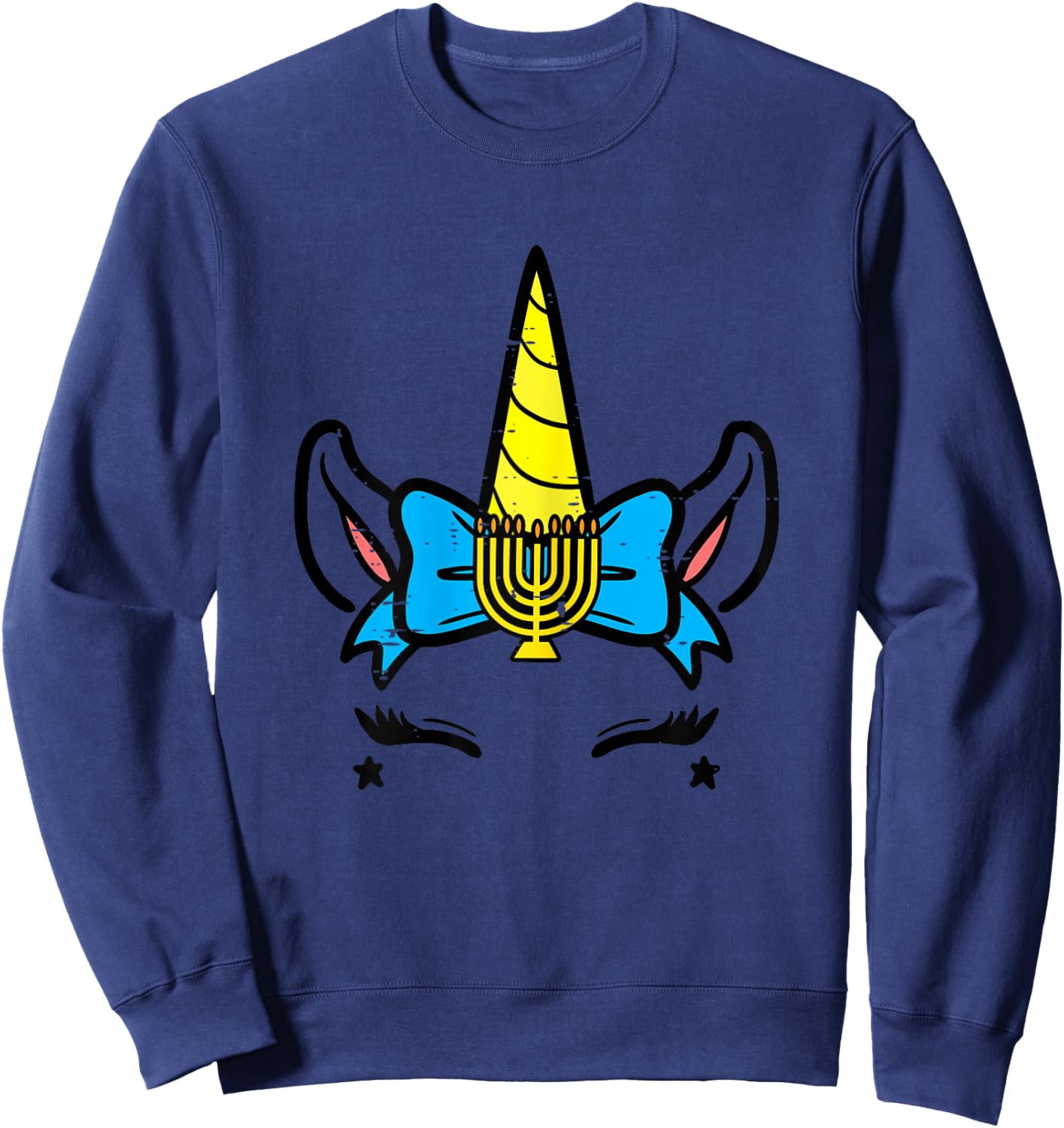 Hanukkah Unicorn Head Chanukah Jewish Girls Kids Toddlers Sweatshirt - Sweatshirt | Navy