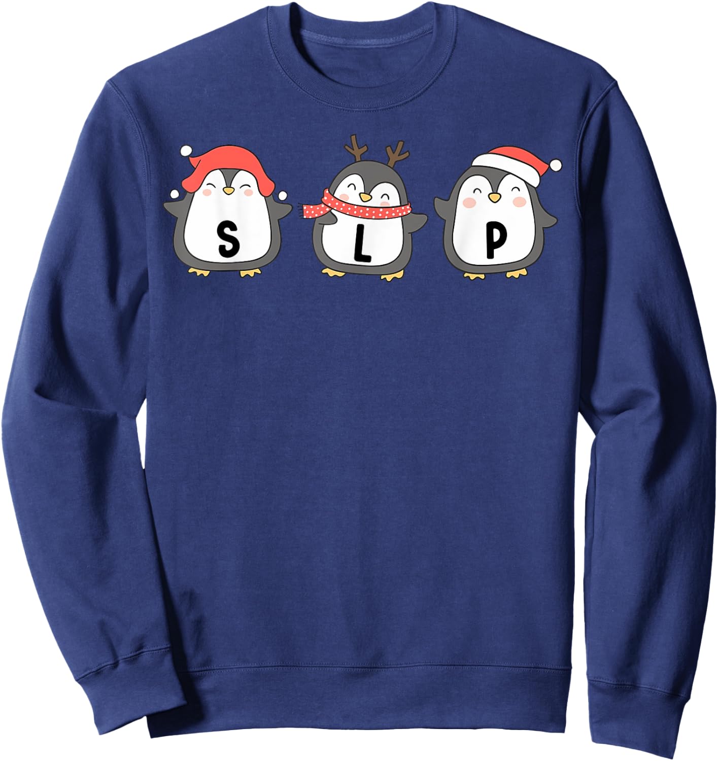 Cute Penguins SLP Christmas Speech Language Pathologist Sweatshirt - Sweatshirt | Navy