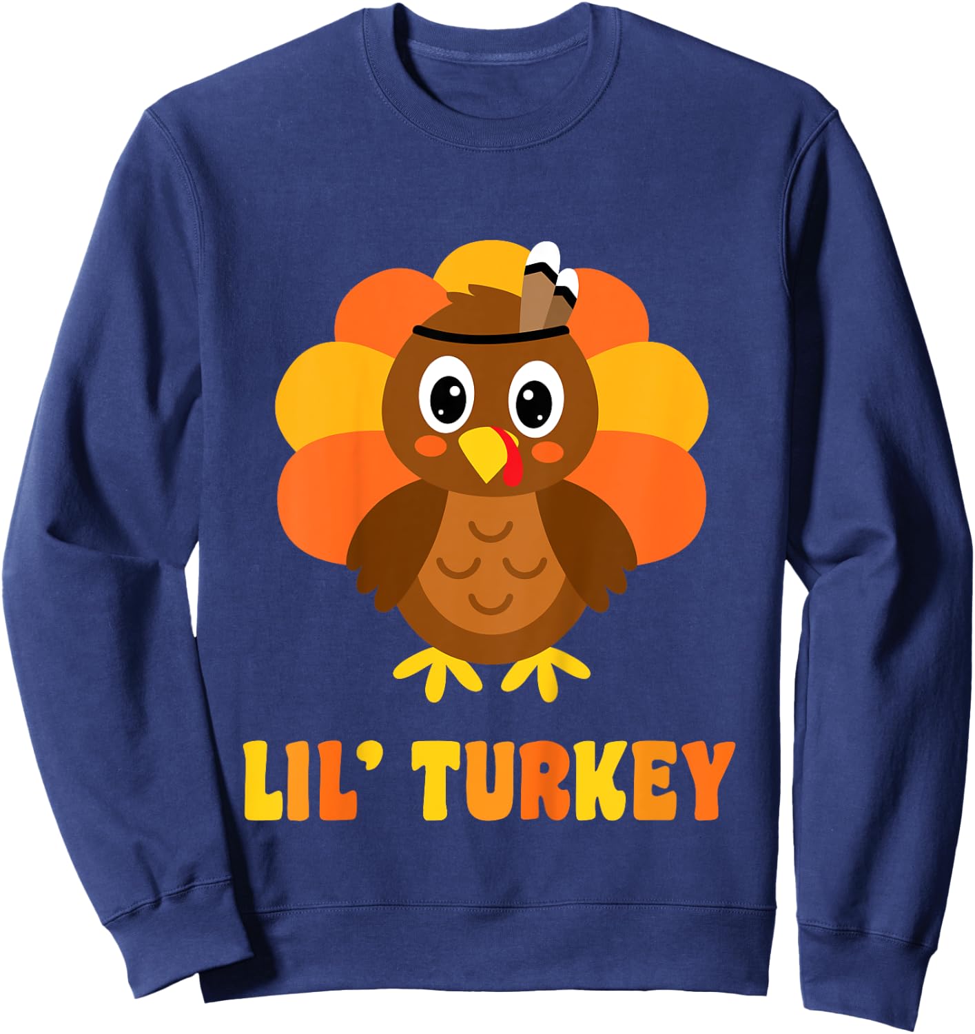 Kids Cute Lil Turkey Boy Thanksgiving Sweatshirt - Sweatshirt | Navy