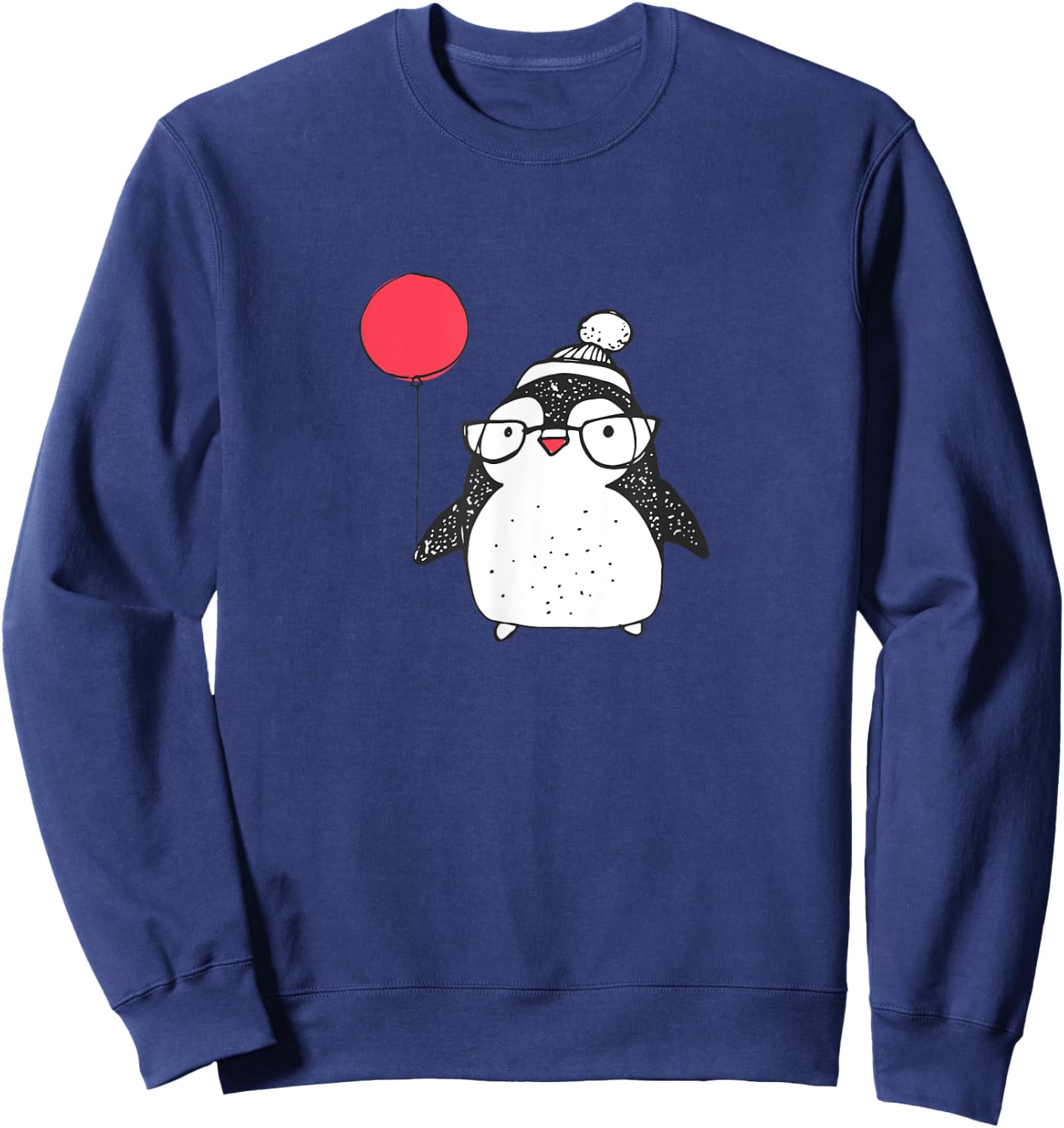 Kids Cute Christmas Baby Penguin Red Balloon Eyeglasses Sweatshirt - Sweatshirt | Navy