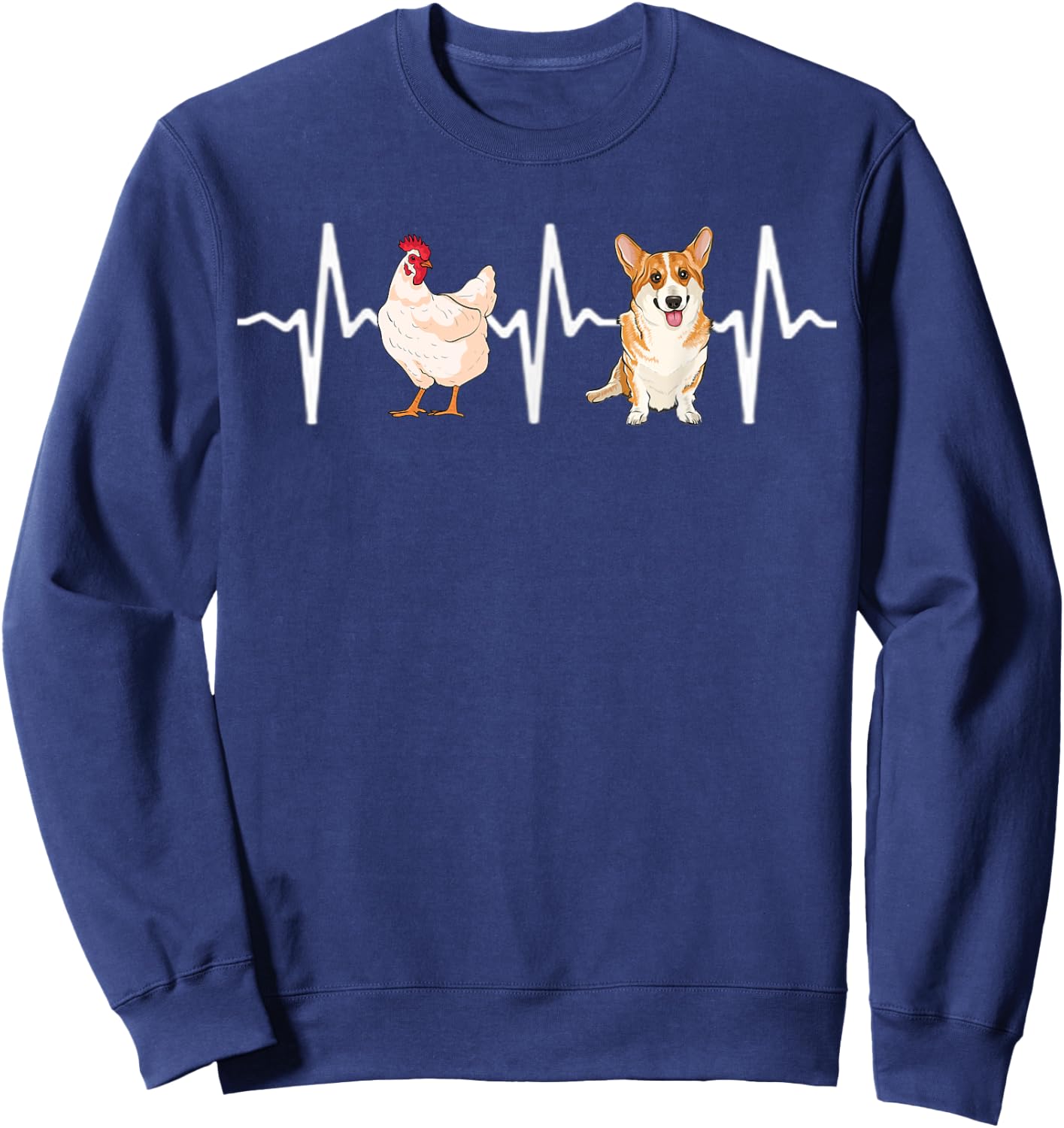 Hen Chicken Pembroke Welsh Corgi Heartbeat Dog Lover Sweatshirt - Sweatshirt | Navy