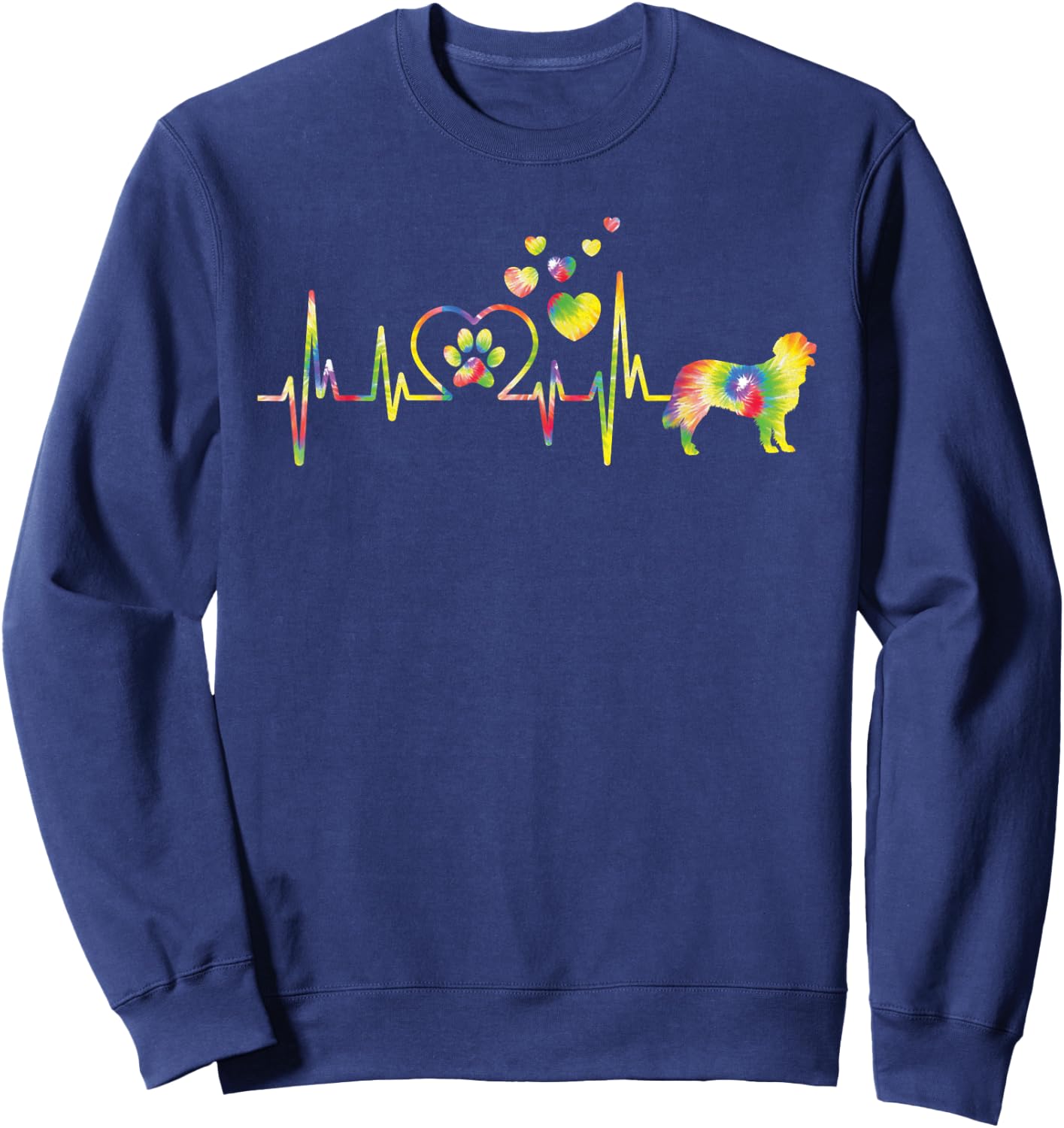 Golden Retriever Tie Dye Heartbeat - Dog Lover Puppy Owner Sweatshirt - Sweatshirt | Navy