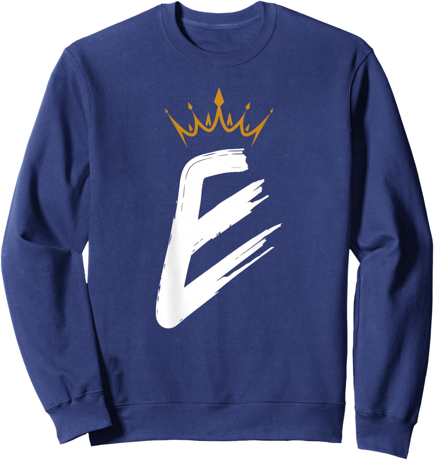 Queen King Letter E - BACKSIDE Letter With Crown Alphabet Sweatshirt - Sweatshirt | Navy