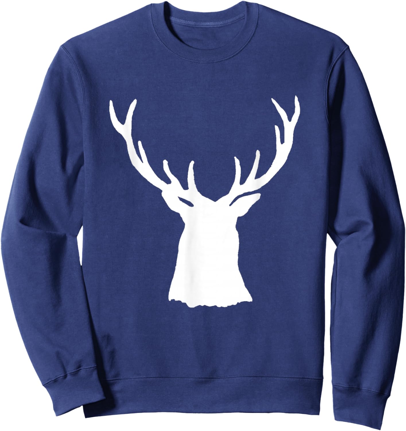 Buck Stag Head Antlers Silhouette White Shadow Deer Sweatshirt - Sweatshirt | Navy