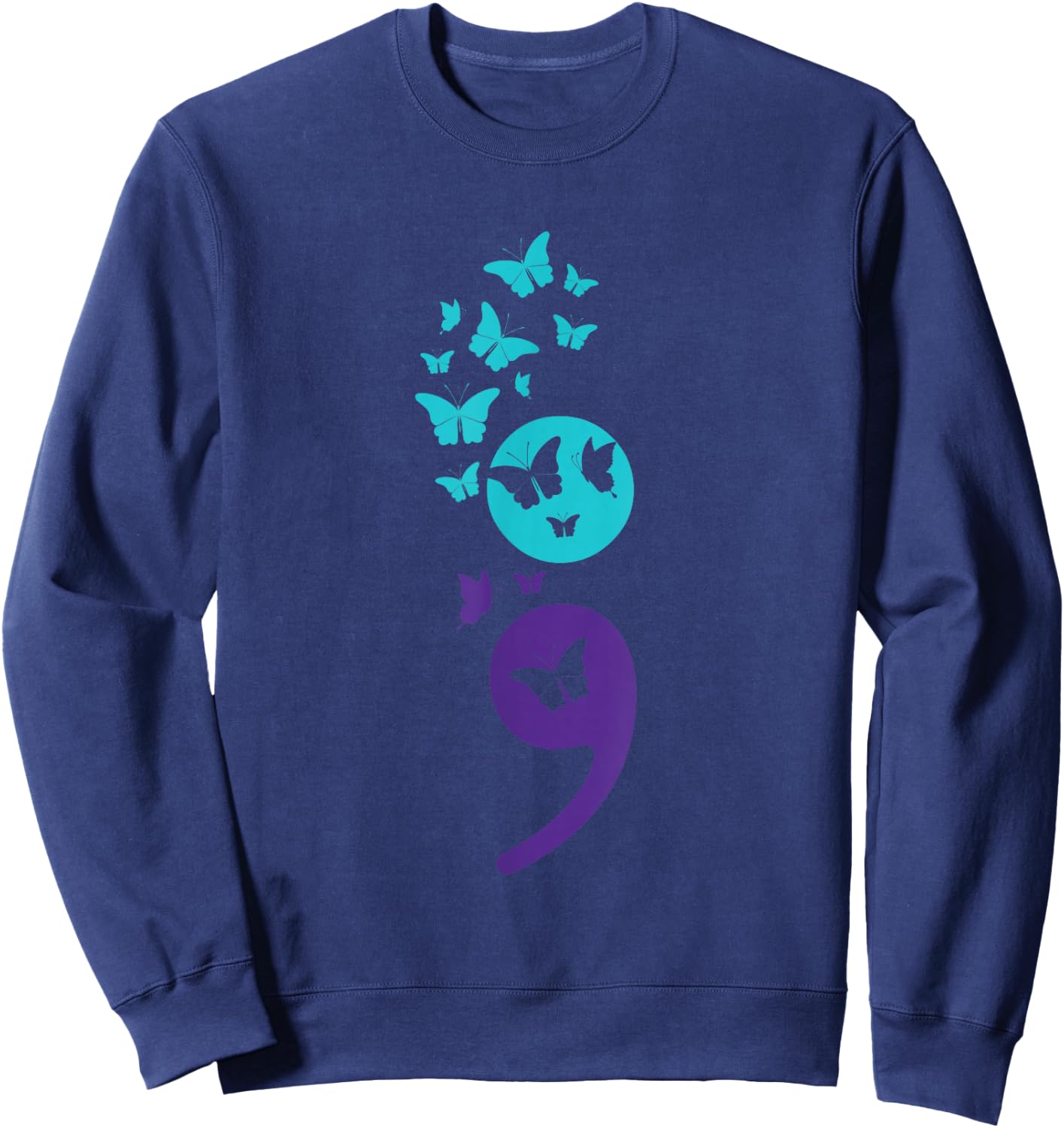 Butterfly Semicolon Suicide Awareness Mental Health Sweatshirt - Sweatshirt | Navy