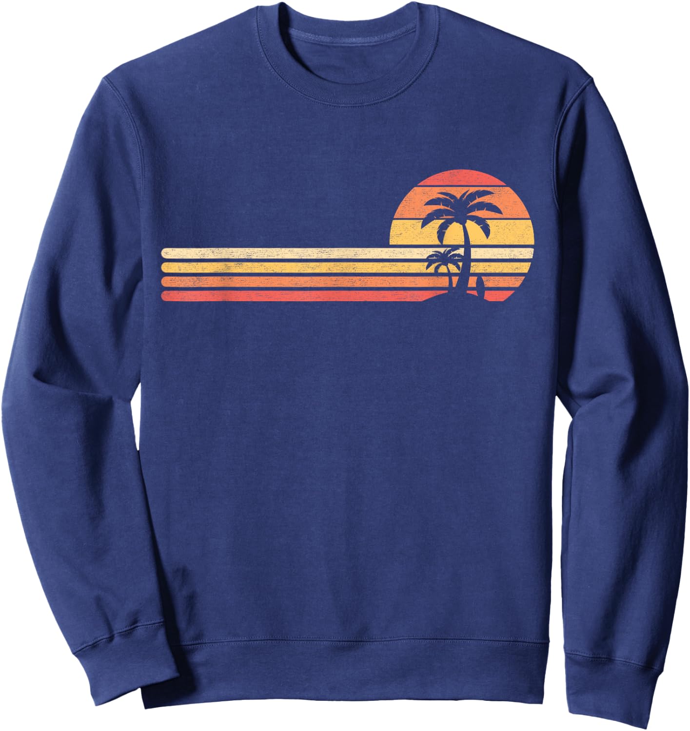 Palm Tree Retro Vintage Tropical Island Beach Vacation Surf Men Women Girls Kids Sweatshirt - Sweatshirt | Navy