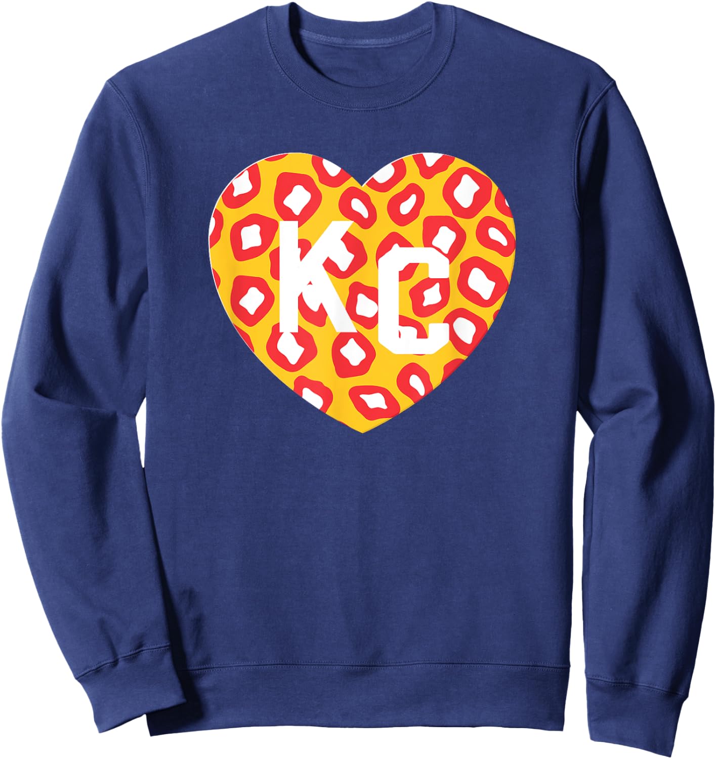 KC Heart Red/Yellow Animal Print Kansas City Hearts Kc Heart Sweatshirt - Sweatshirt | Navy