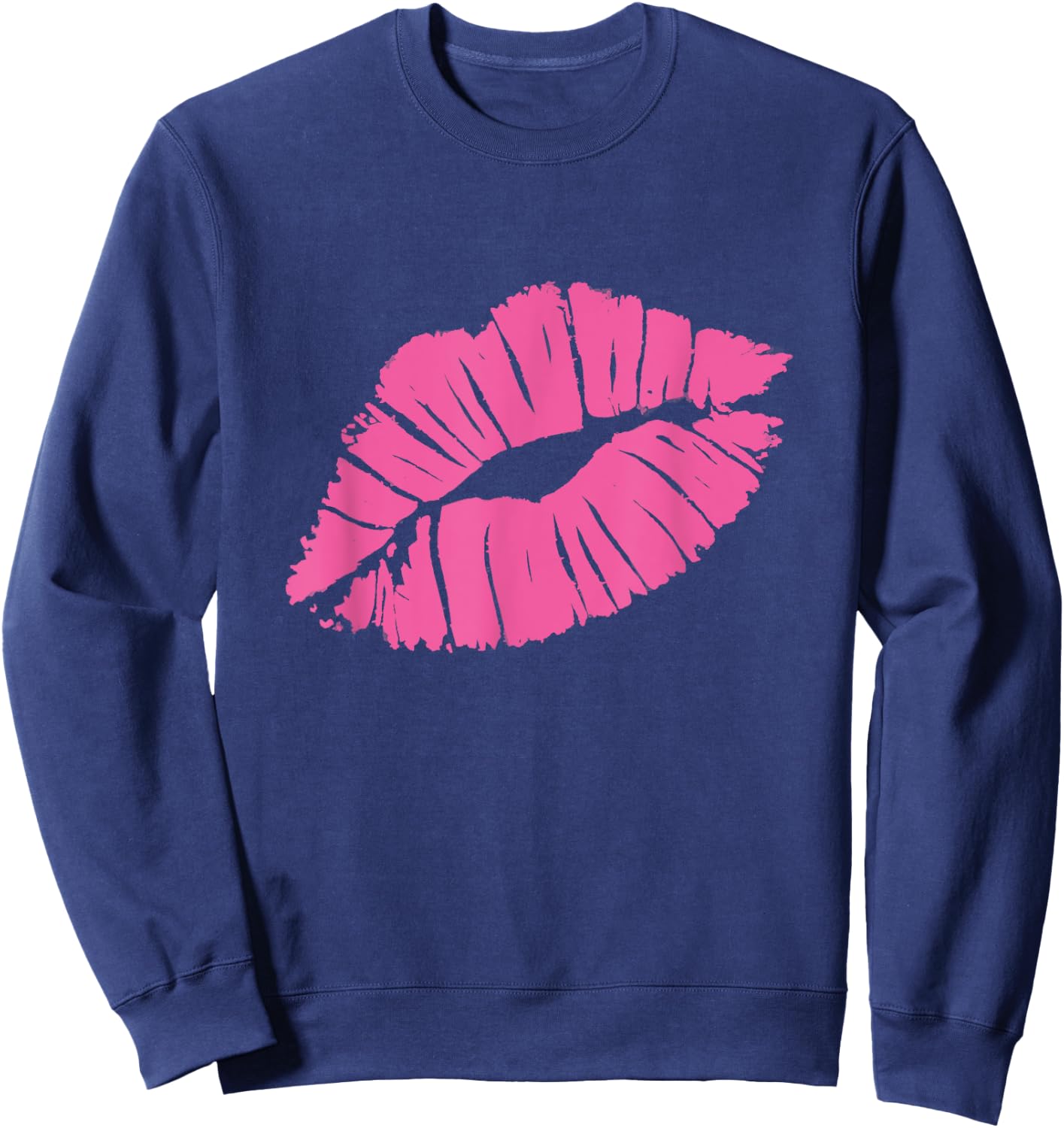 Bold Pink Lip Kiss Love Yourself Empowerment in 80s Style Sweatshirt - Sweatshirt | Navy