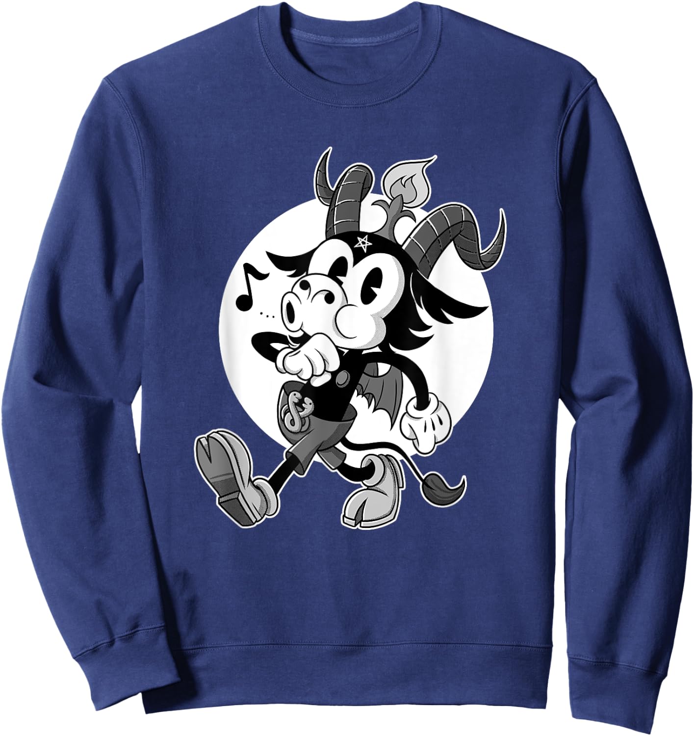 Atheist Satan Baphomet goat Retro Cartoon Black and White Sweatshirt - Sweatshirt | Navy