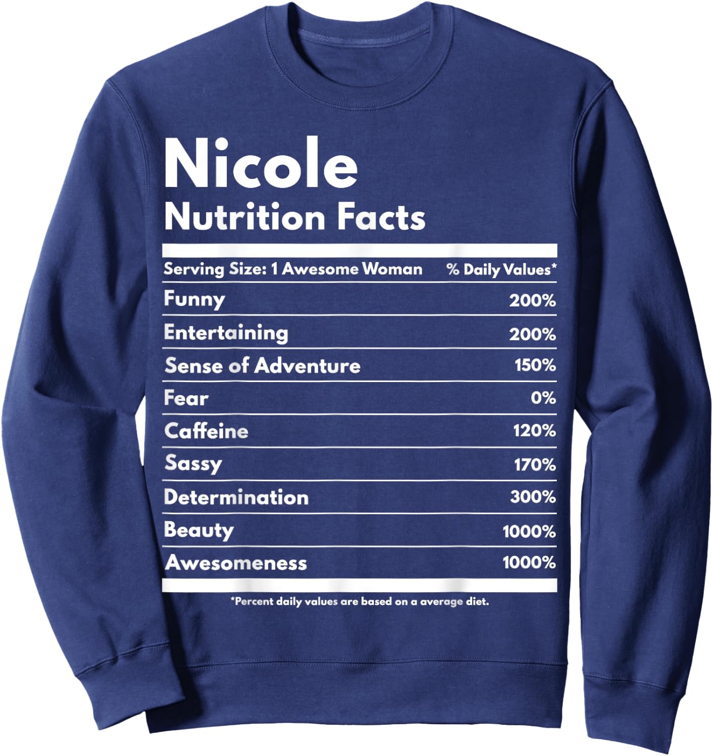 Nicole Nutrition Facts Gift Funny Personalized Name Nicole Sweatshirt - Sweatshirt | Navy