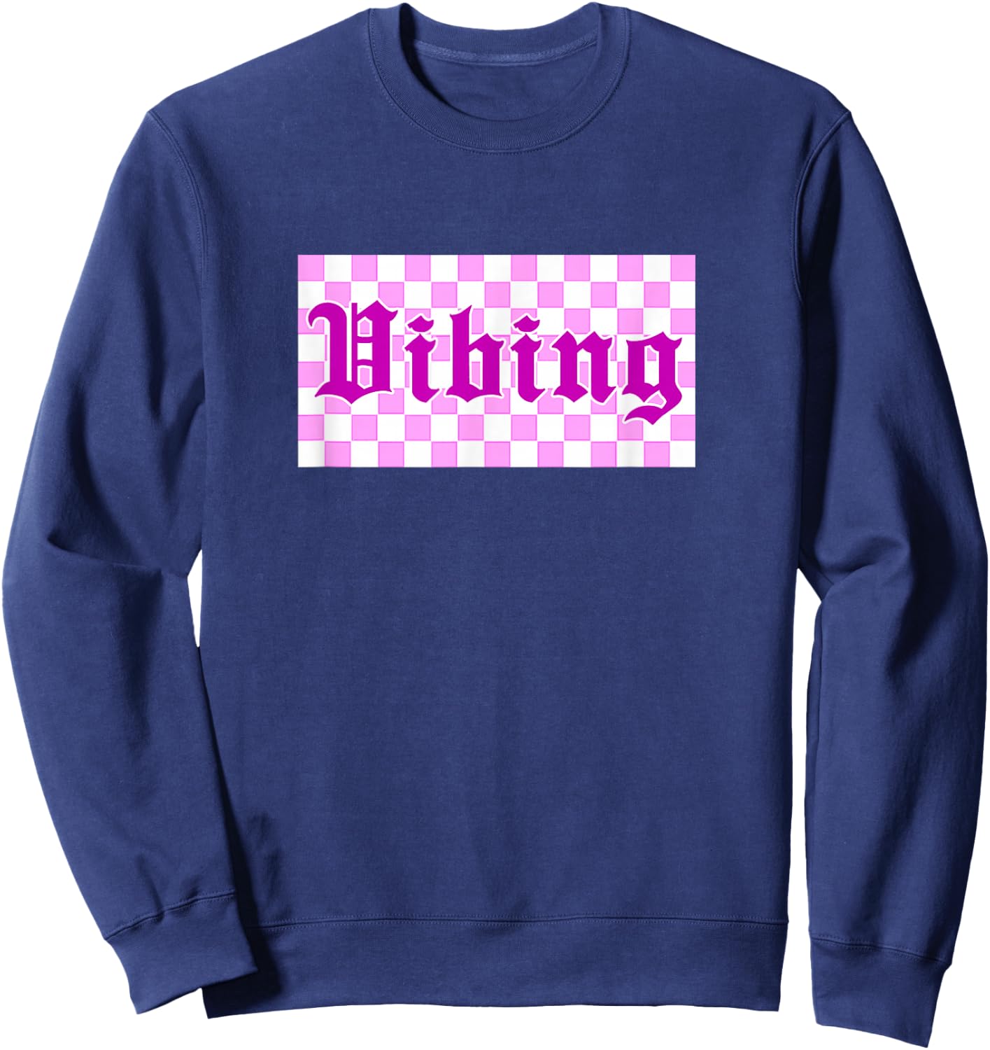 Pink Color Vibng Check Pink Graphic Sweatshirt - Sweatshirt | Navy