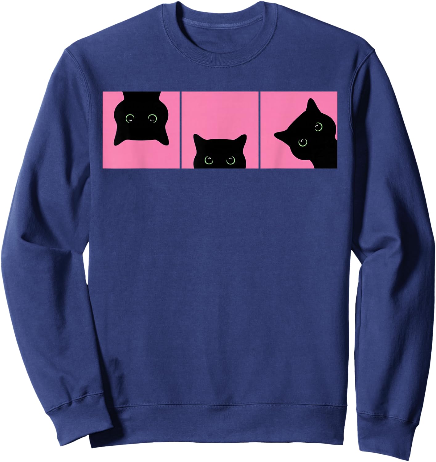 Pink Pop Art Black Cats Peeking Cute Funny Cat Lover Sweatshirt - Sweatshirt | Navy