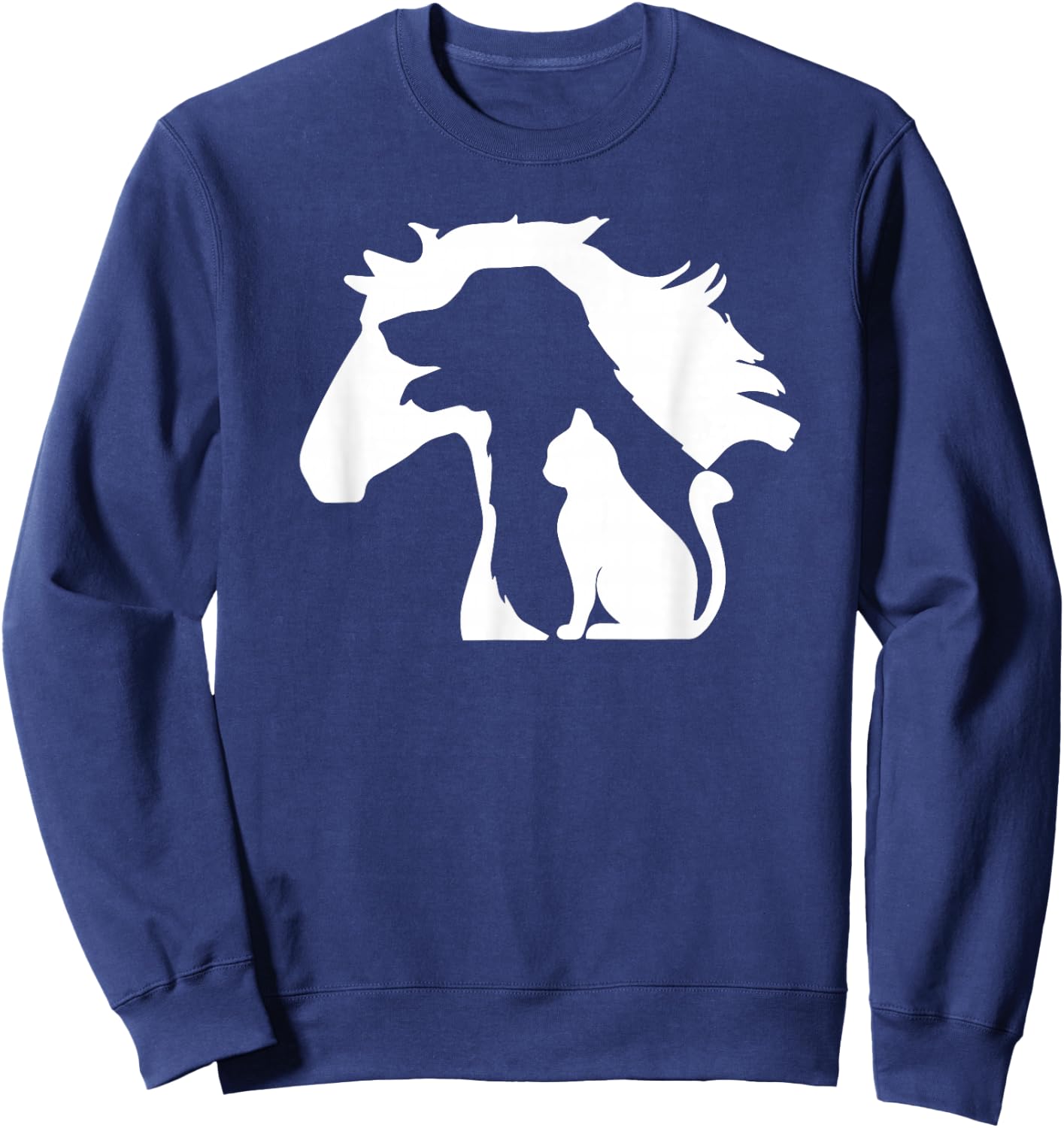 Pferd Hund & Katze, minimalistische Kunst, abstrakte Silhouette Overlay Sweatshirt - Sweatshirt | Navy