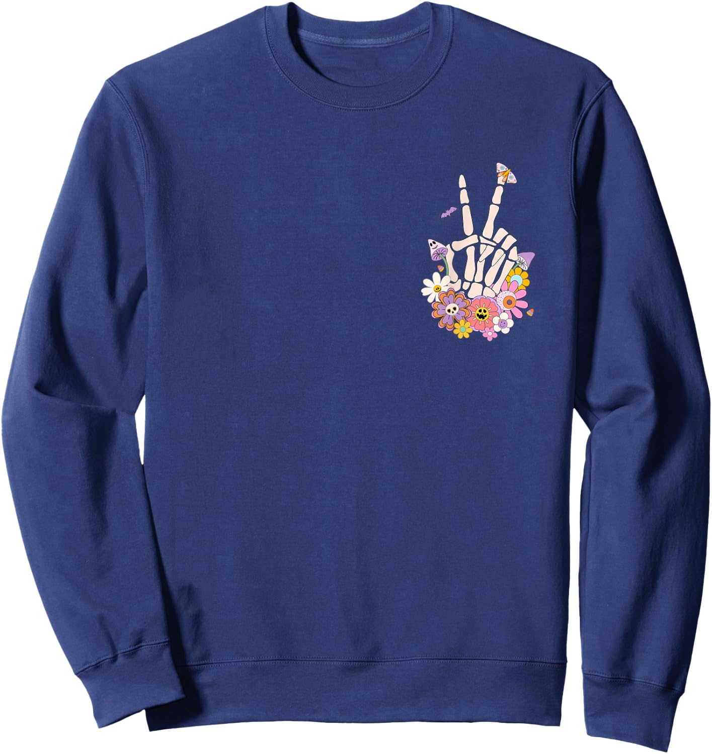Protect Your Peace Flower Skull Skeleton Hand Mental Health Sweatshirt - Sweatshirt | Navy