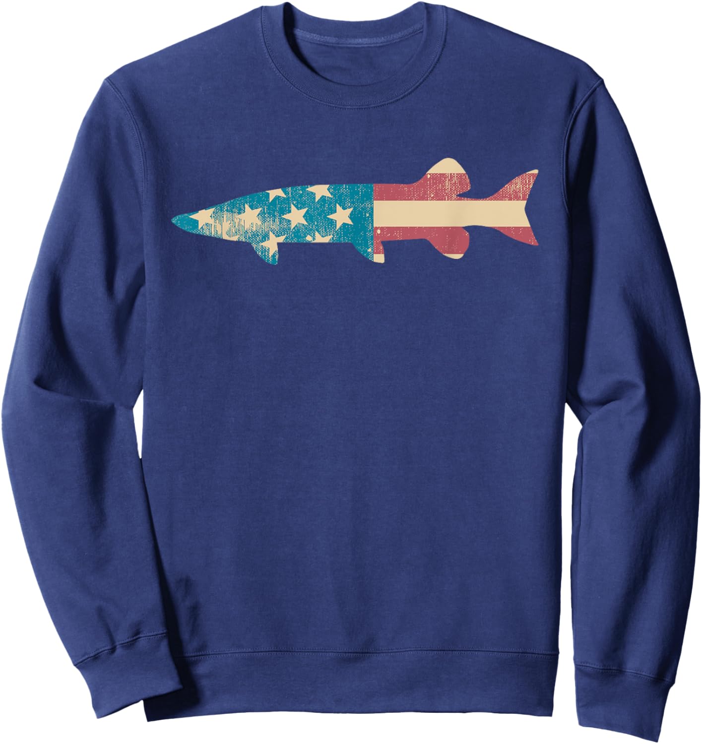 Muskie American Flag - Patriotic Musky Fishing Sweatshirt - Sweatshirt | Navy