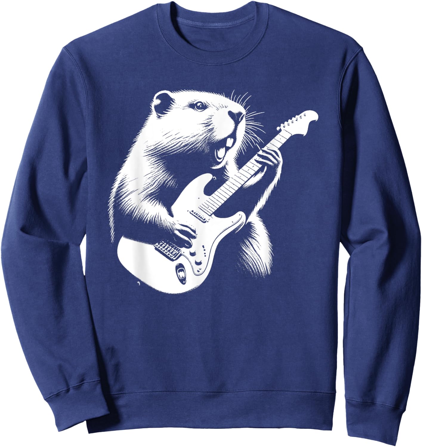 Beaver Playing Electric Guitar Rock Star Guitarist Sweatshirt - Sweatshirt | Navy