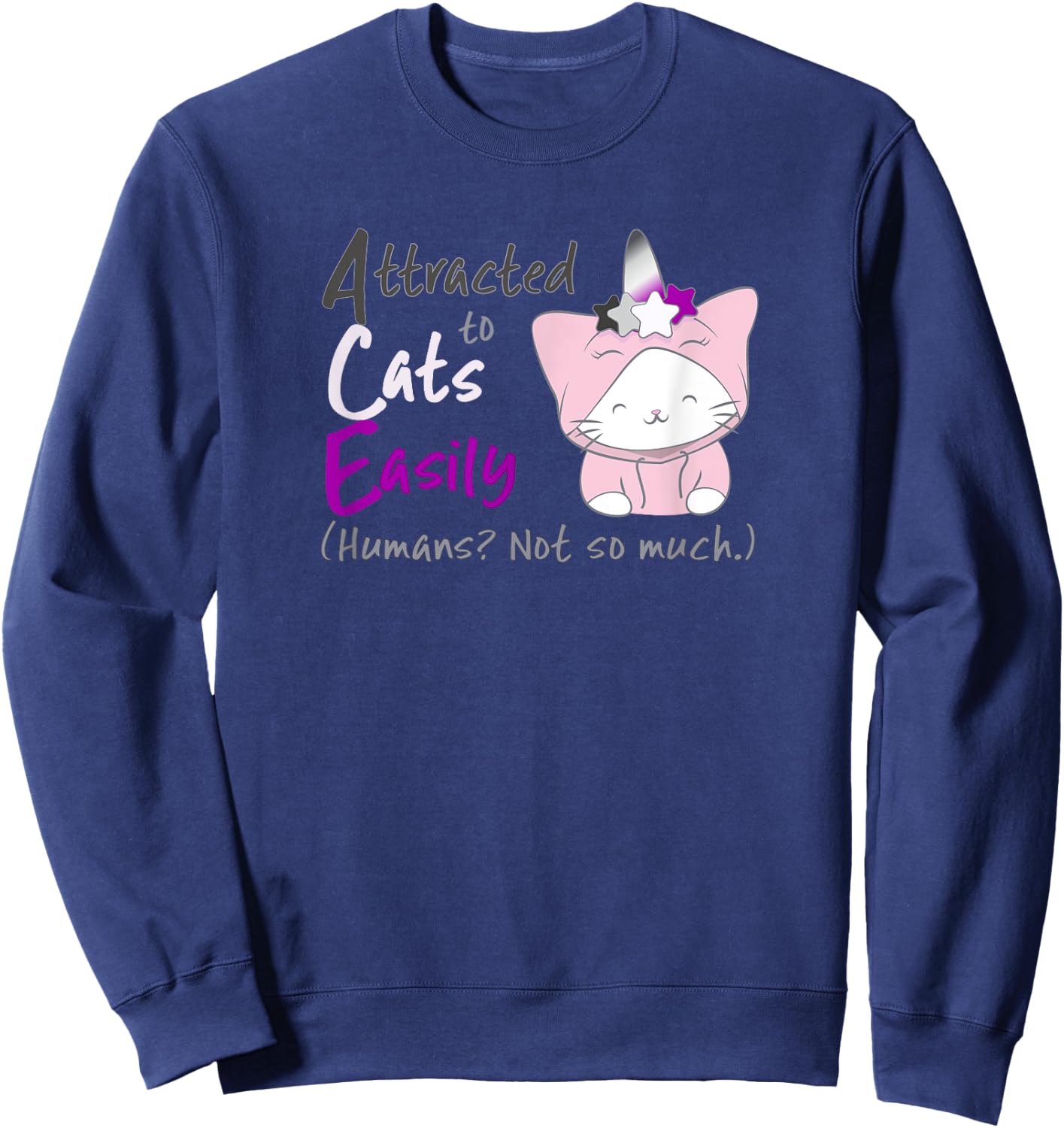 Ace Pride Unicorn Cat Kawaii Anime T Shirt for Asexual Women Sweatshirt - Sweatshirt | Navy