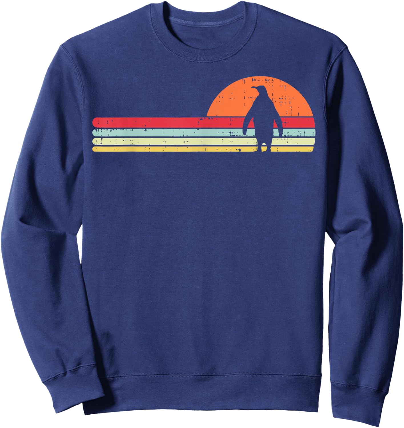Penguin Silhouette Sunset Chest Vintage Art Men Women Kids Sweatshirt - Sweatshirt | Navy