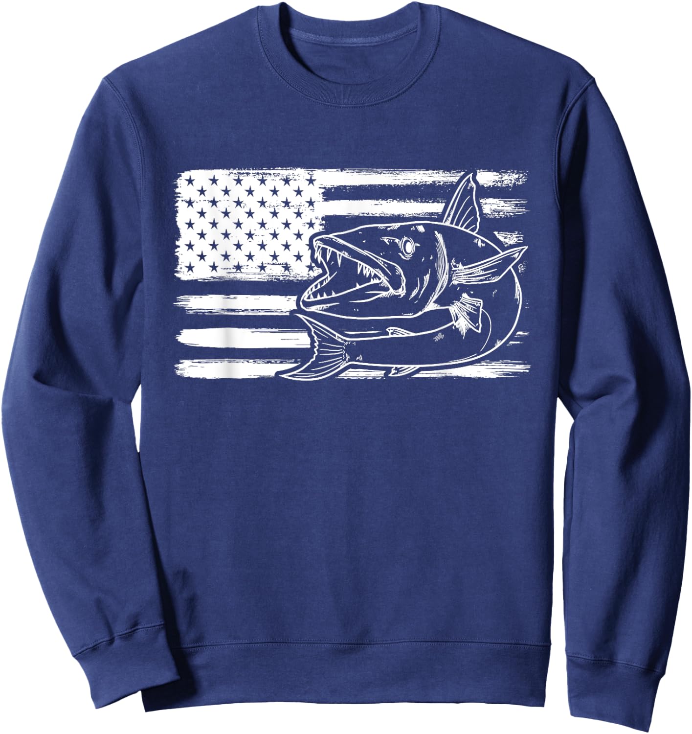 Distressed Barracuda Commersons sea pike Barra fishing Sweatshirt - Sweatshirt | Navy