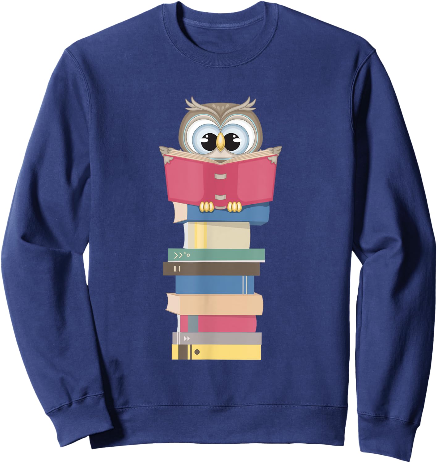 Kawaii Owl Reads Book - Reading Bookworm Library Book Lover Sweatshirt - Sweatshirt | Navy