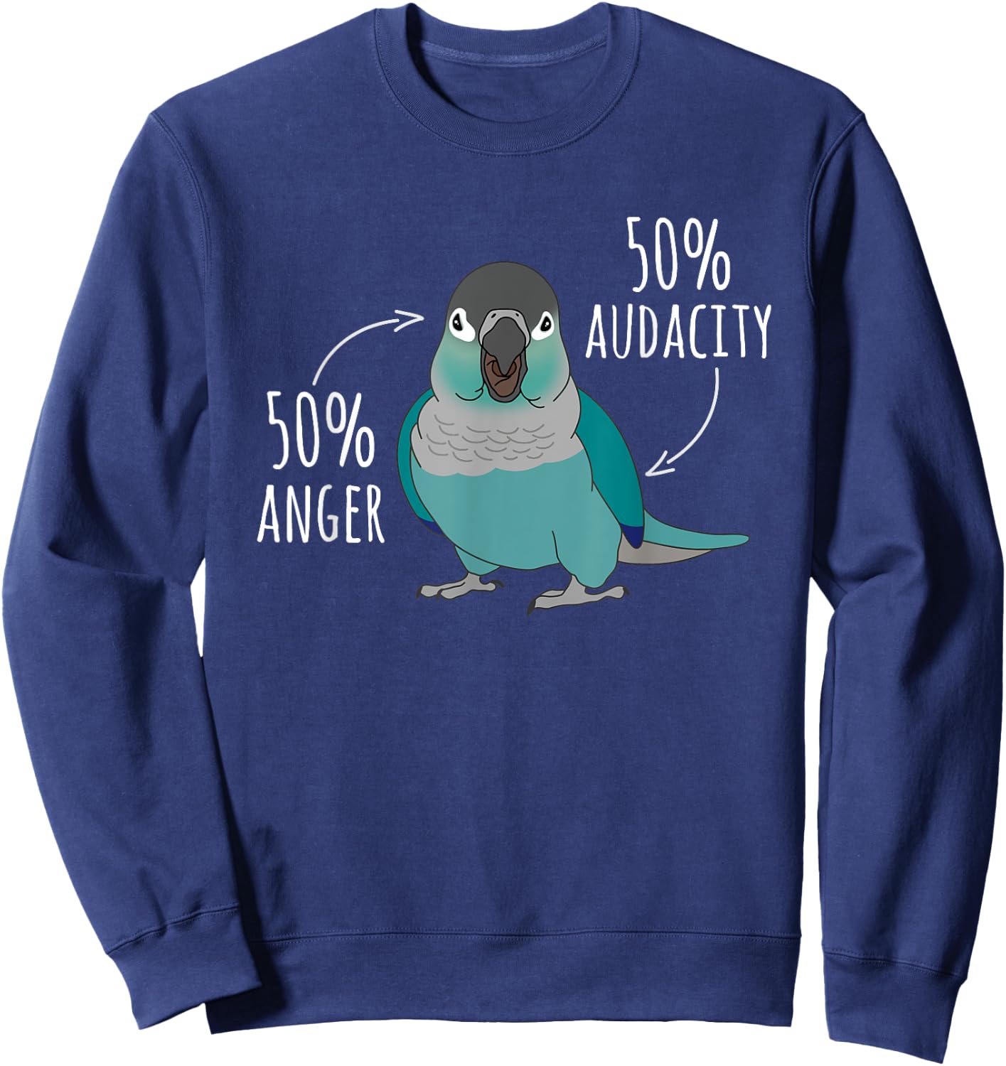 50% anger 50% audacity Turquoise Conure Anatomy Birb Memes Sweatshirt - Sweatshirt | Navy