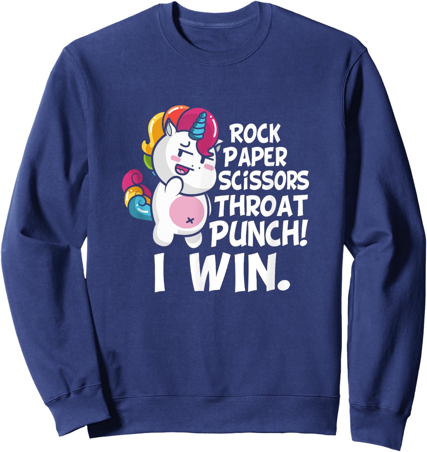 Rock Paper Scissors Throat Punch I Win Unicorn Outfit Sweatshirt - Sweatshirt | Navy