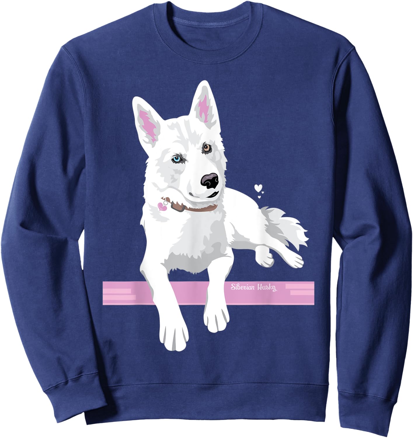 cute white bi-eyed Siberian Husky Dog Sweatshirt - Sweatshirt | Navy