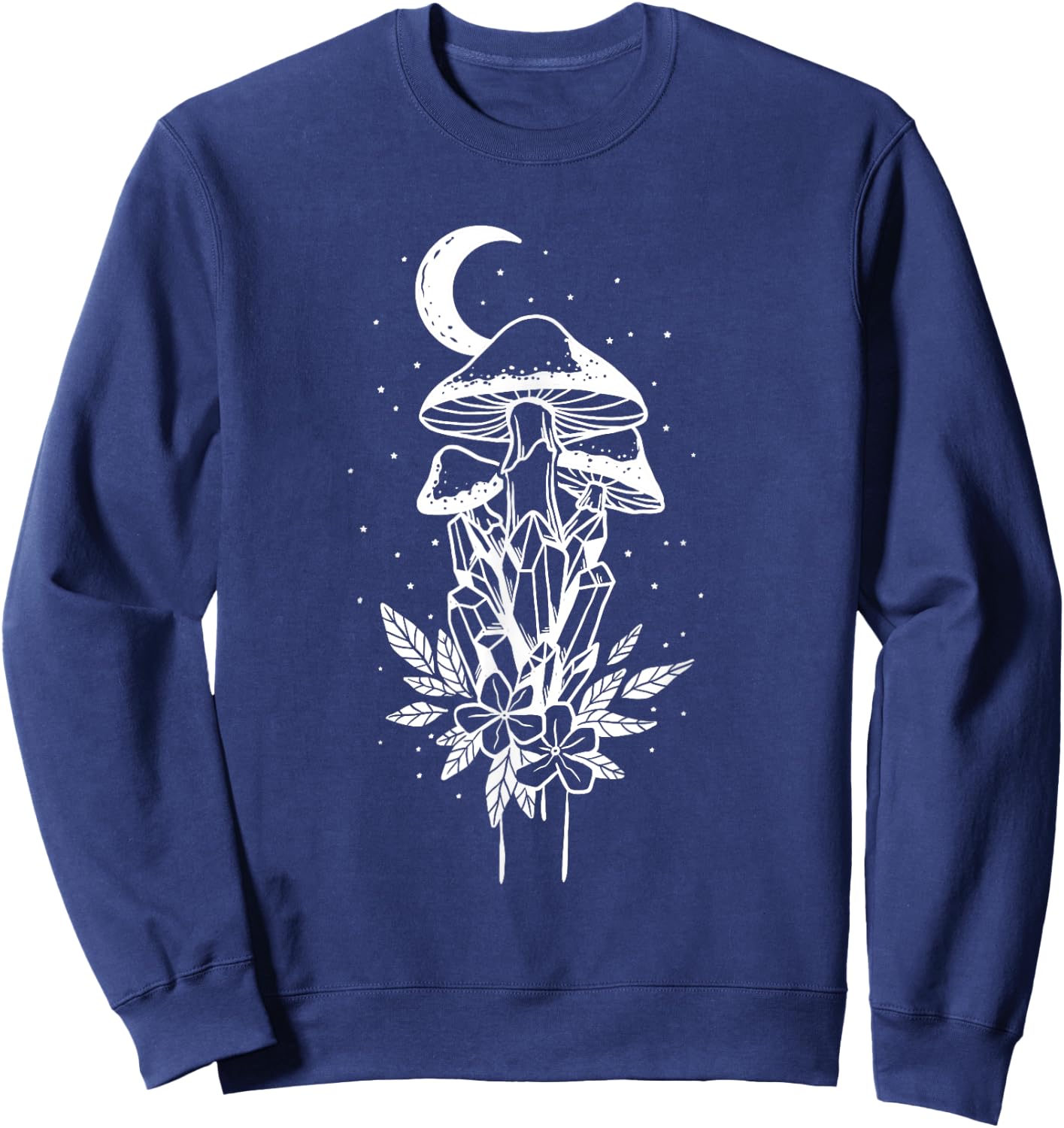 Vintage Hippie Crystals And Mushrooms Witchy Plant Goth Punk Sweatshirt - Sweatshirt | Navy