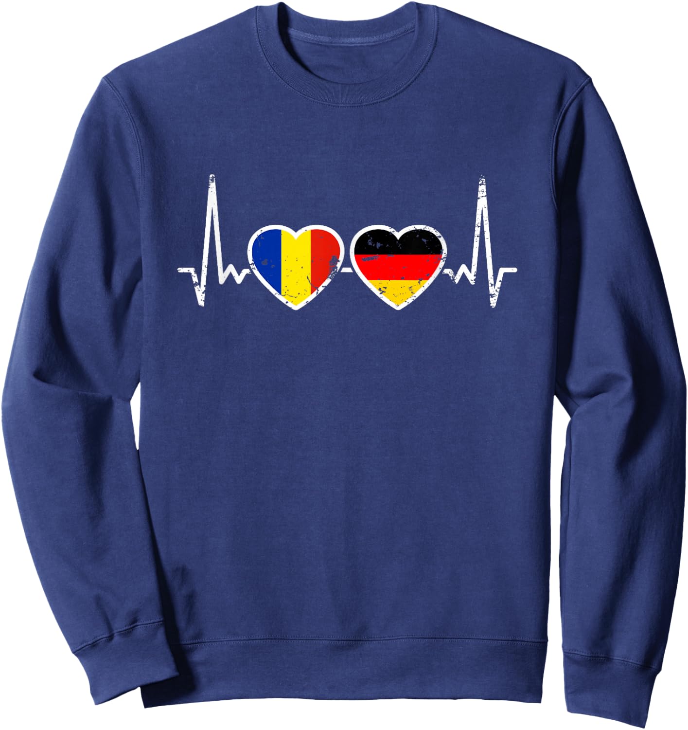 Romania Germany Vintage Heartbeat Flag Romanian , black Sweatshirt - Sweatshirt | Navy