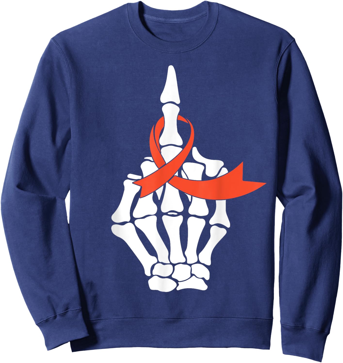 Fuck Kidney Cancer Awareness Middle Finger Orange Ribbon Sweatshirt - Sweatshirt | Navy