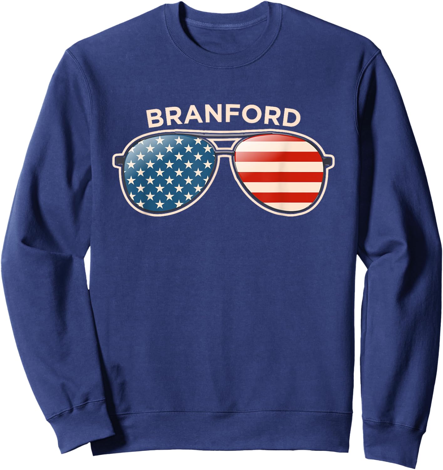 Branford, CT Vintage US Flag Sunglasses Sweatshirt - Sweatshirt | Navy