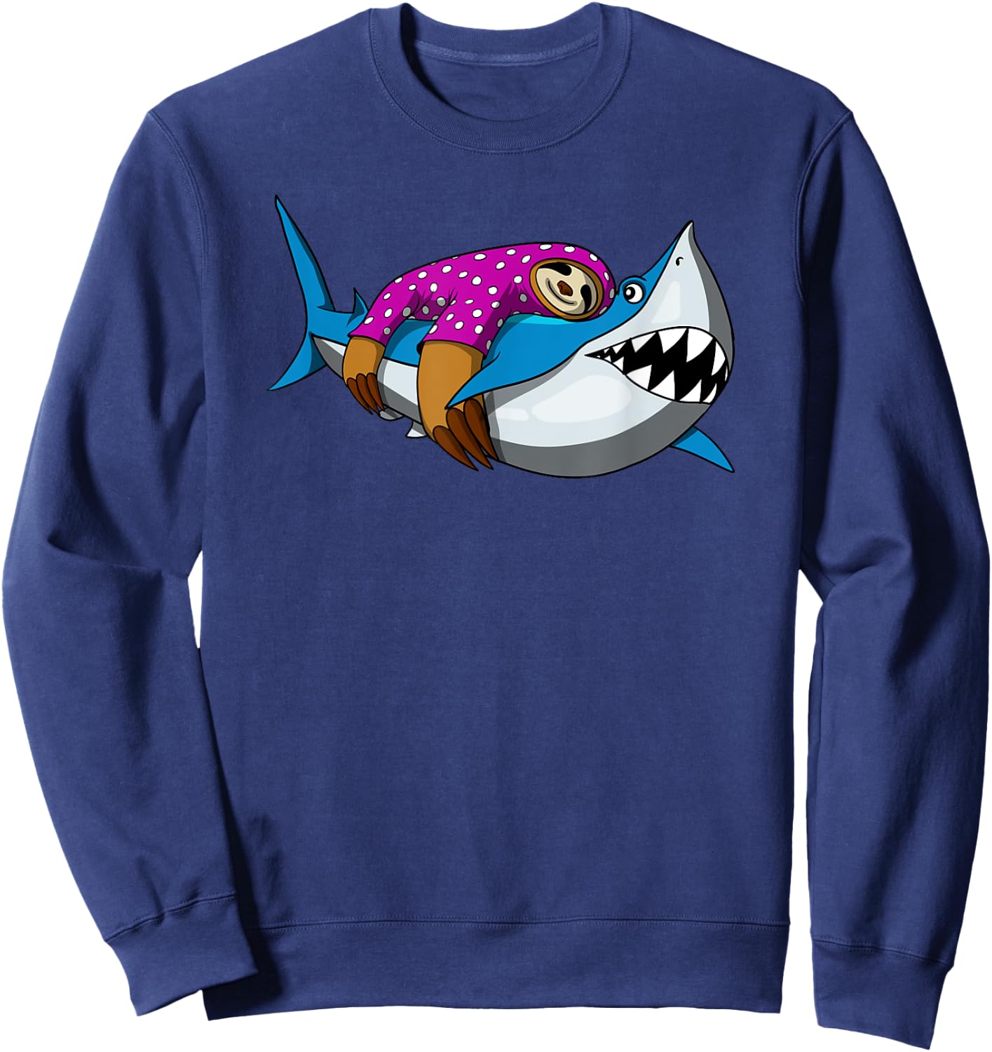 Lazy Sloth With Pajama Riding Ocean Shark Sweatshirt - Sweatshirt | Navy