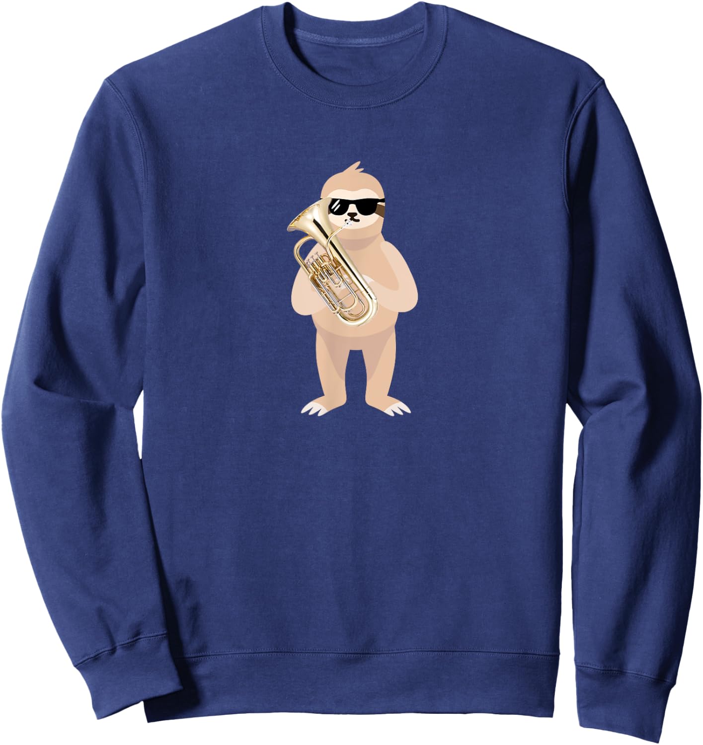 Funny Sloth Wearing Sunglasses Playing Euphonium Sweatshirt - Sweatshirt | Navy