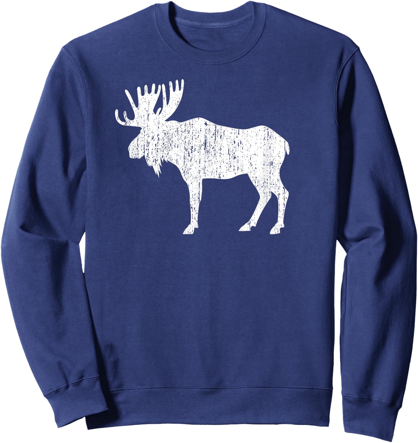 Retro Vintage Distressed Moose Sweatshirt - Sweatshirt | Navy