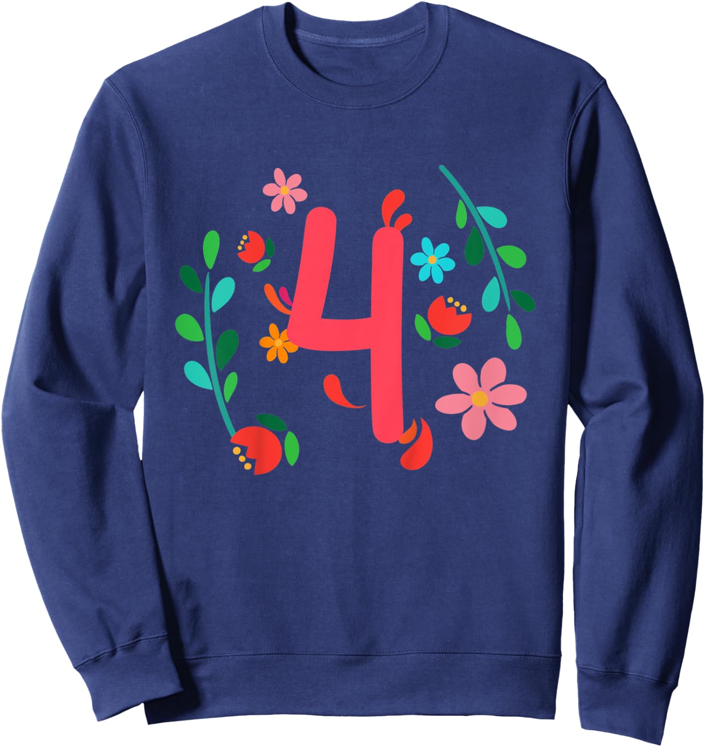 Kinder Blume Geburtstag Shirt 4 Jahre alt Geburtstag Outfit Mädchen Sweatshirt - Sweatshirt | Navy