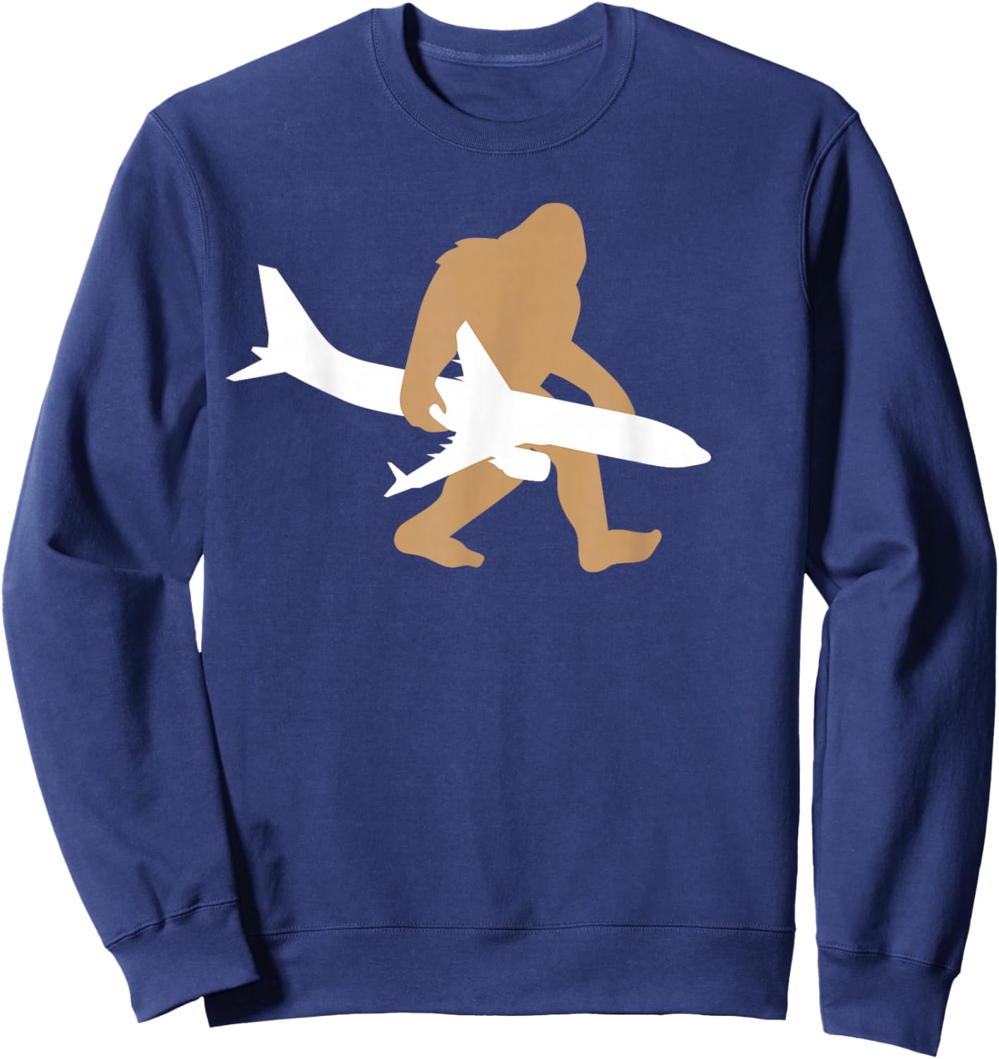 Funny Bigfoot Airplane Shirt, Cute Pilot Sasquatch Gift Sweatshirt - Sweatshirt | Navy
