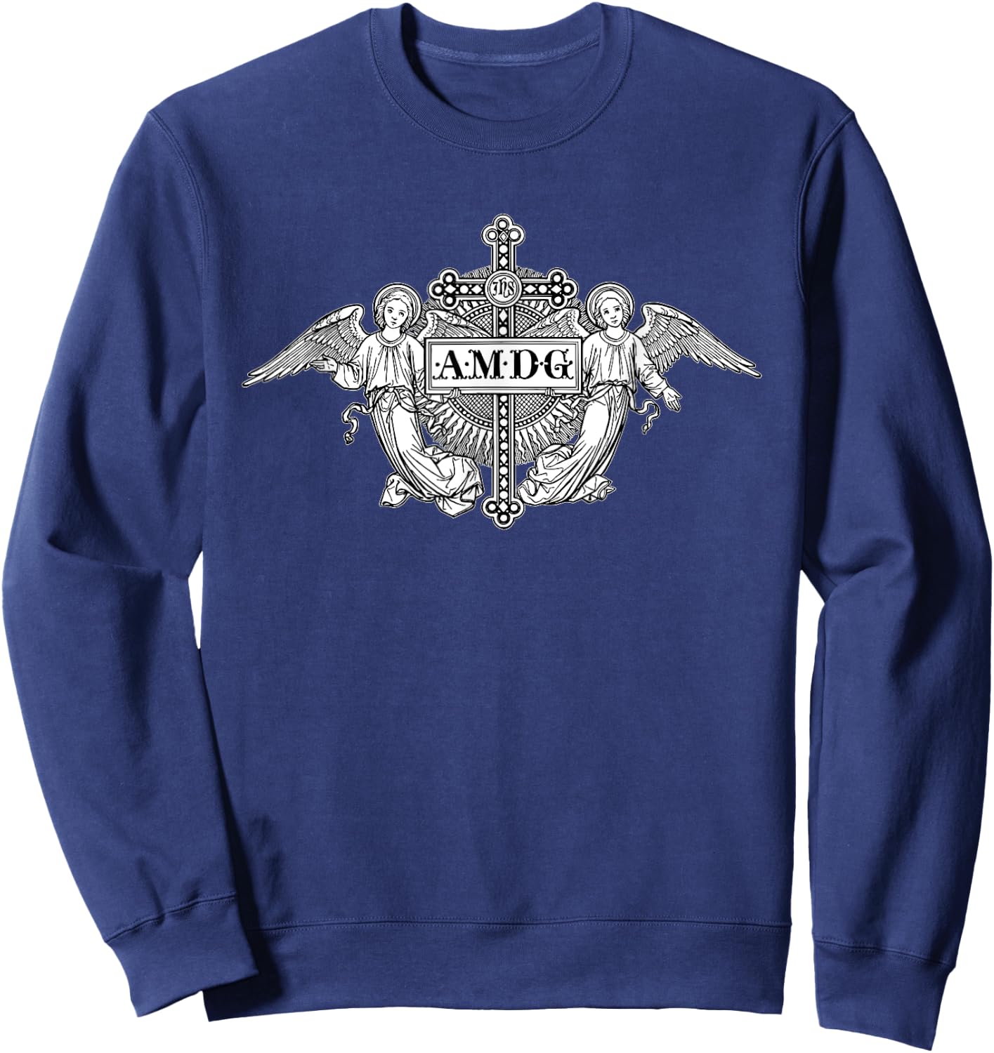 Ad maiorem Dei gloriam AMDG Angels Catholic Sweatshirt - Sweatshirt | Navy