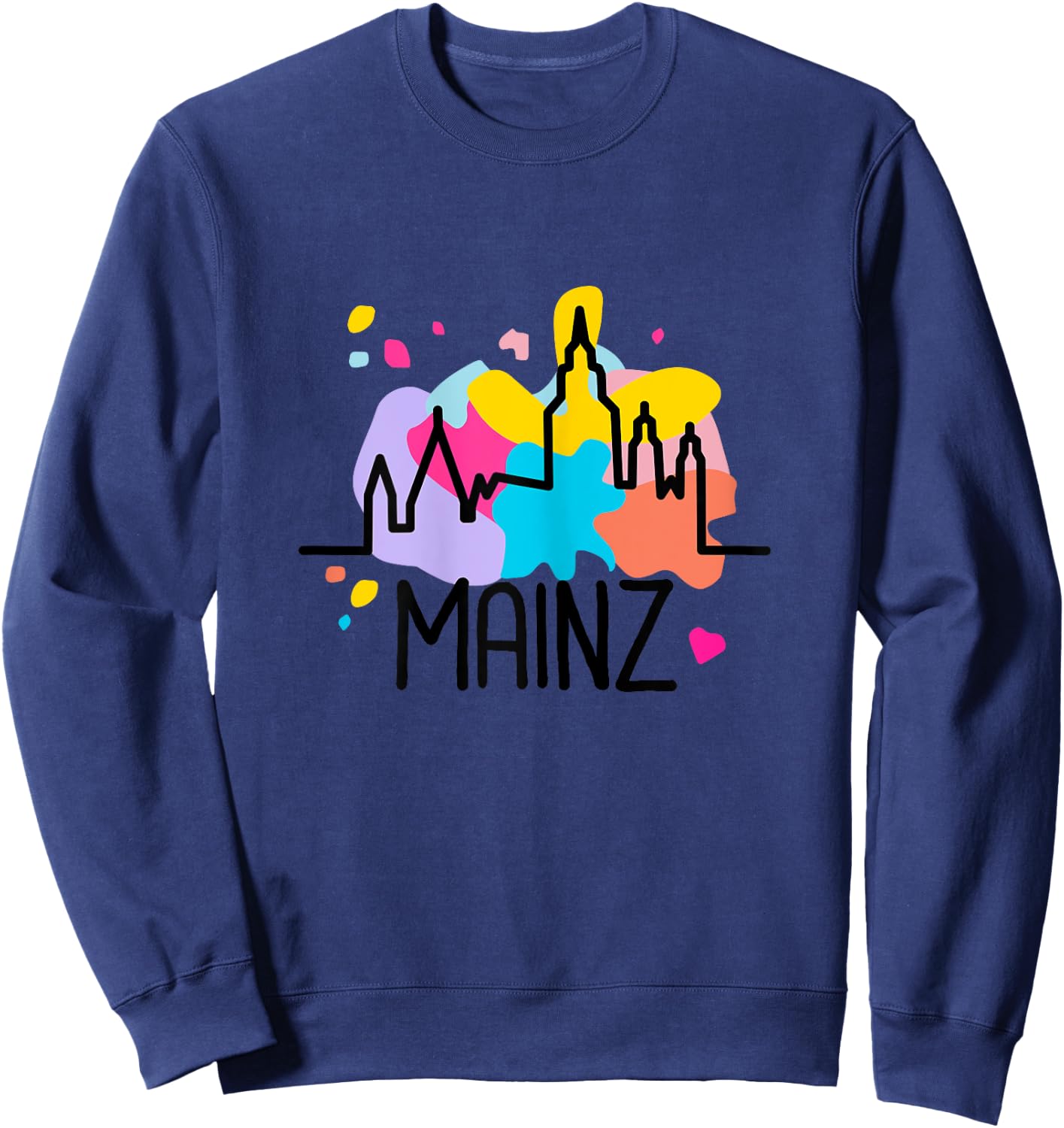 Mainz Mainz Cathedral Silhouette with Paint Splatters Meenzer Girl's , White Sweatshirt - Sweatshirt | Navy