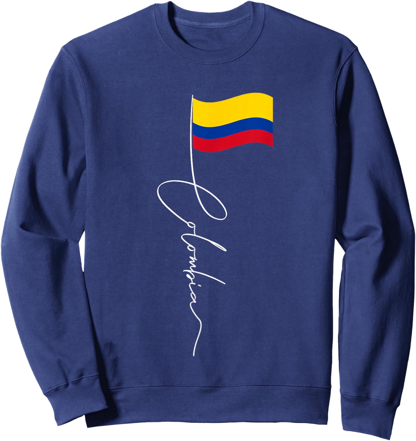 Family Heritage Gifts Colombia Signature Flag Pole Adults Black Retro Flag Sweatshirt - Sweatshirt | Navy