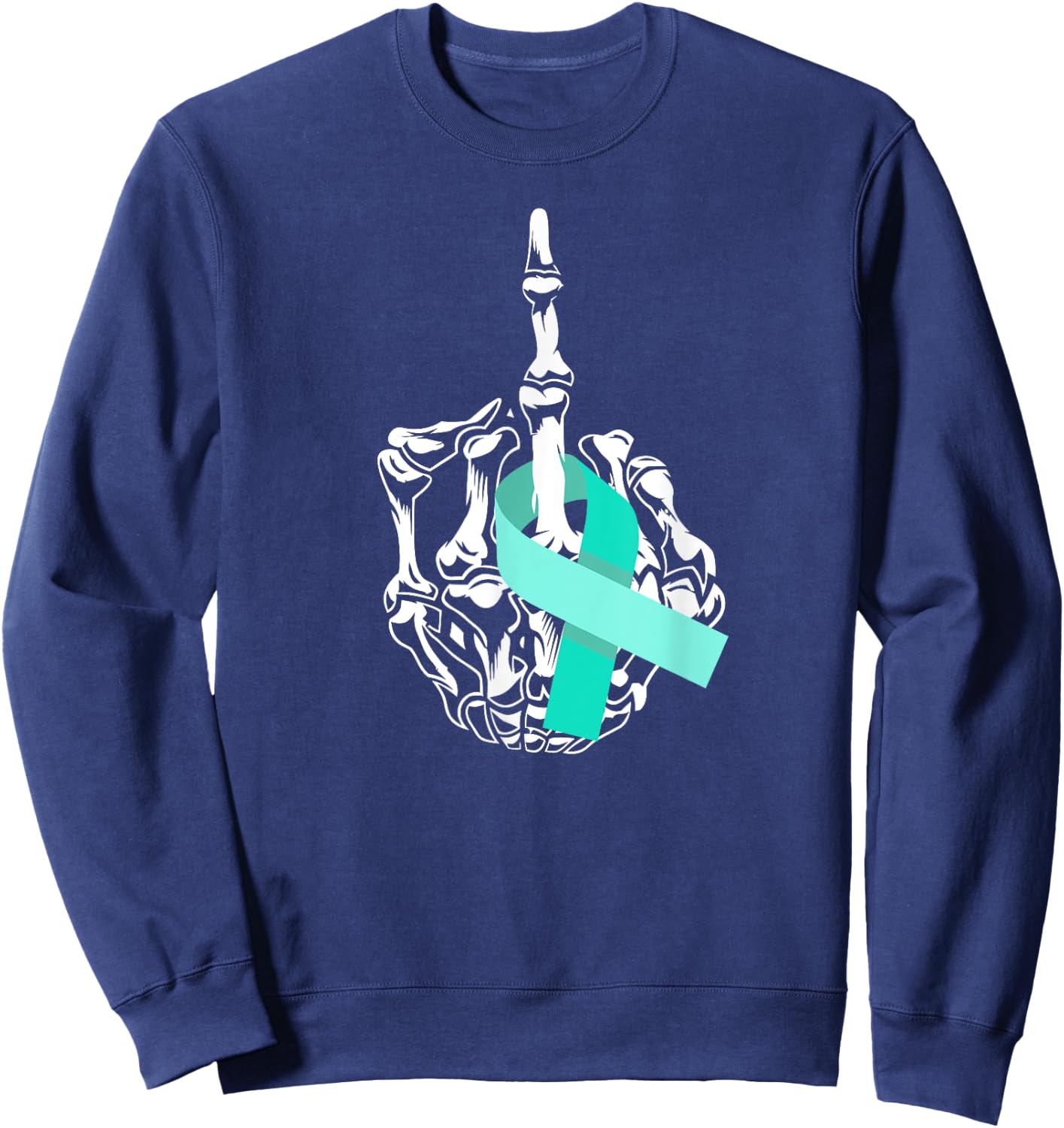 Fuck Ovarian Cancer Middle Finger Ovarian Cancer Awareness Sweatshirt - Sweatshirt | Navy
