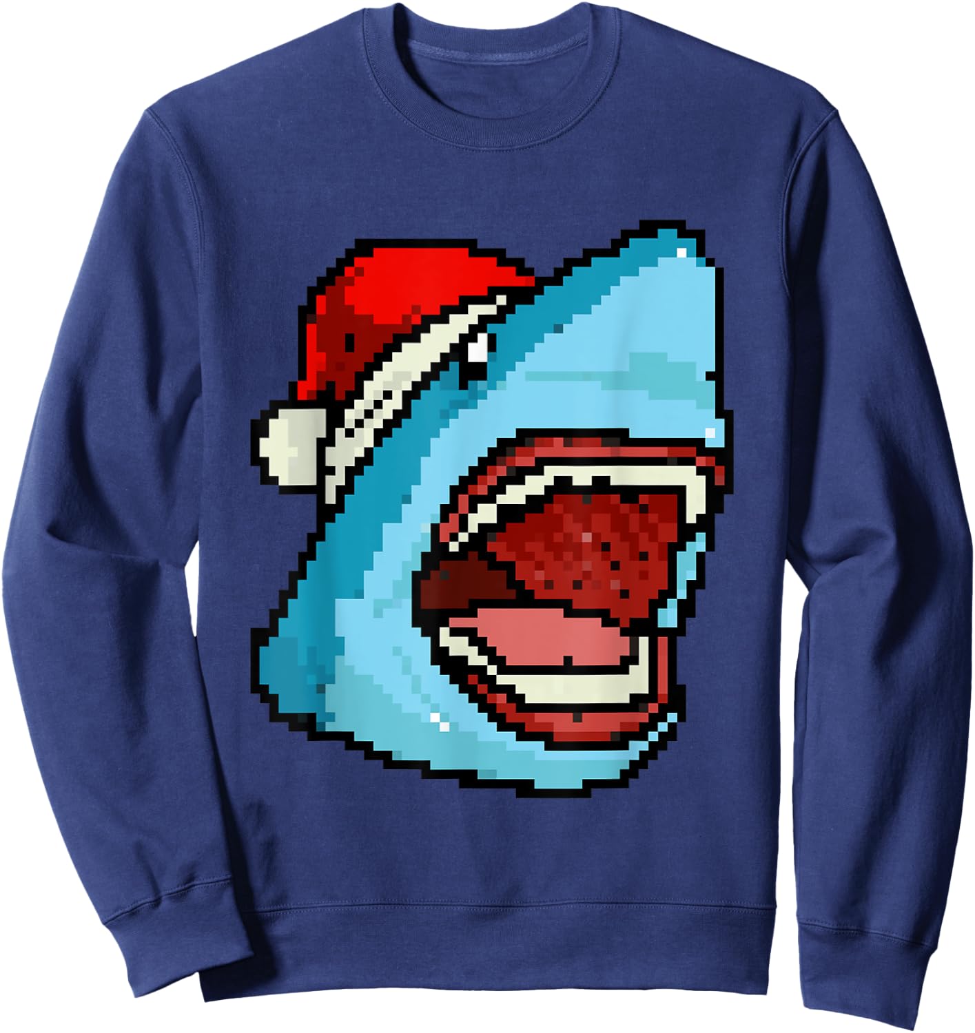 Shark Pixelated Christmas - Funny Shark Xmas Sweatshirt - Sweatshirt | Navy