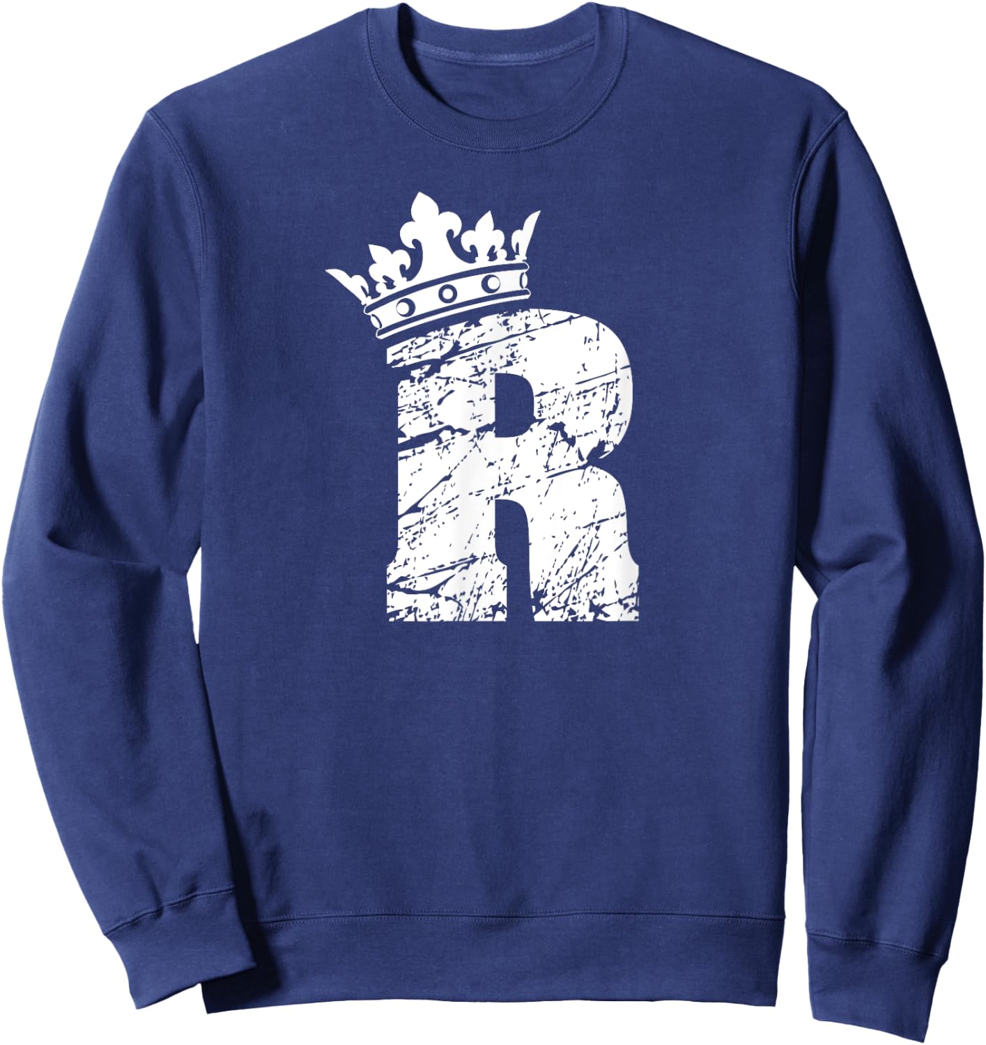 Alphabet T Shirt- Initial Letter R And King Queen Crown Sweatshirt - Sweatshirt | Navy