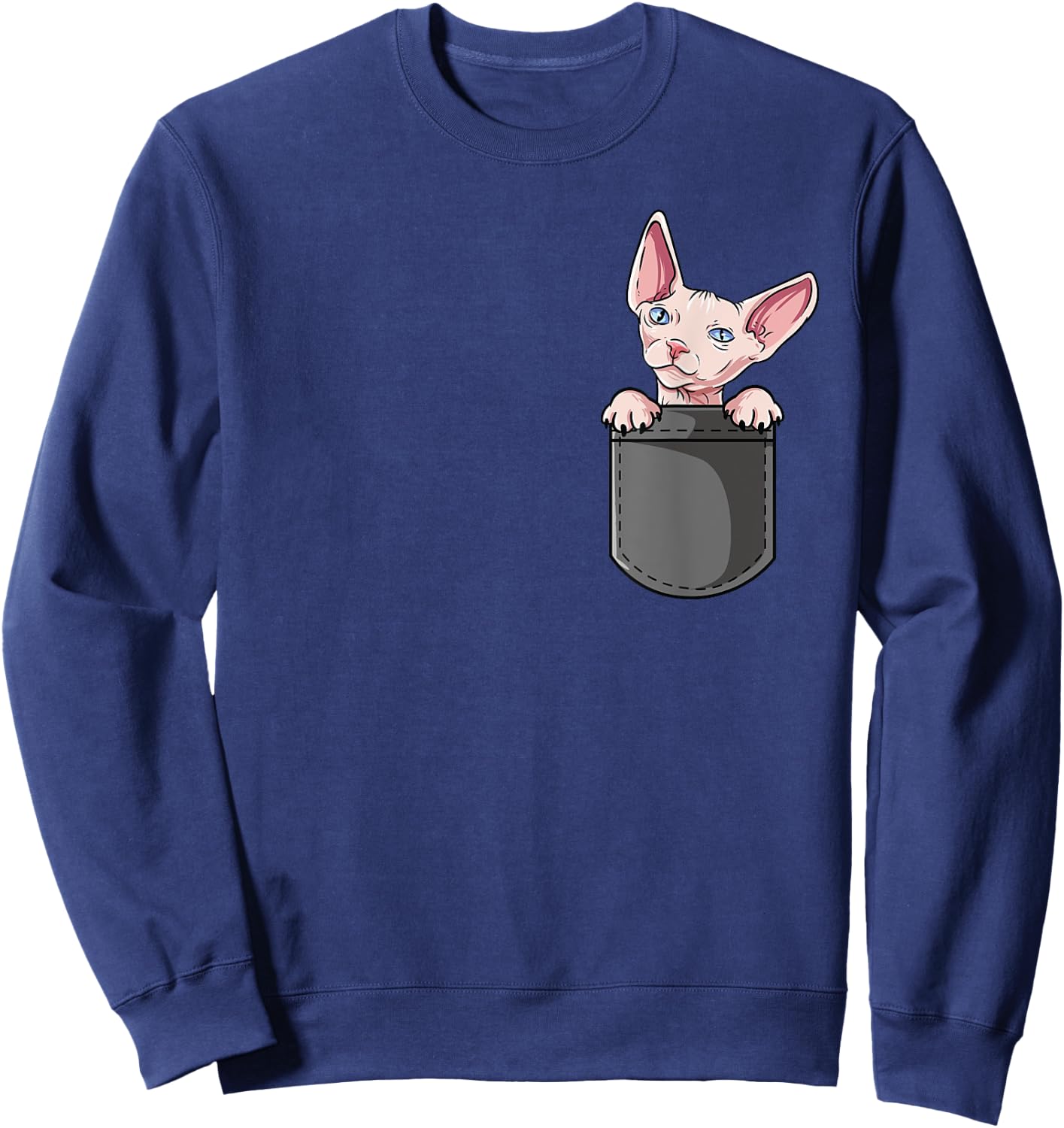 Cute Hairless Cat Design - Pocket Sphynx Sweatshirt - Sweatshirt | Navy