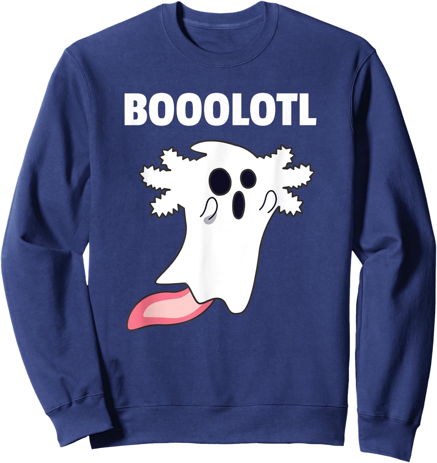 Booolotl - Boo Axolotl Ghost Halloween Kawaii Axolotl Sweatshirt - Sweatshirt | Navy