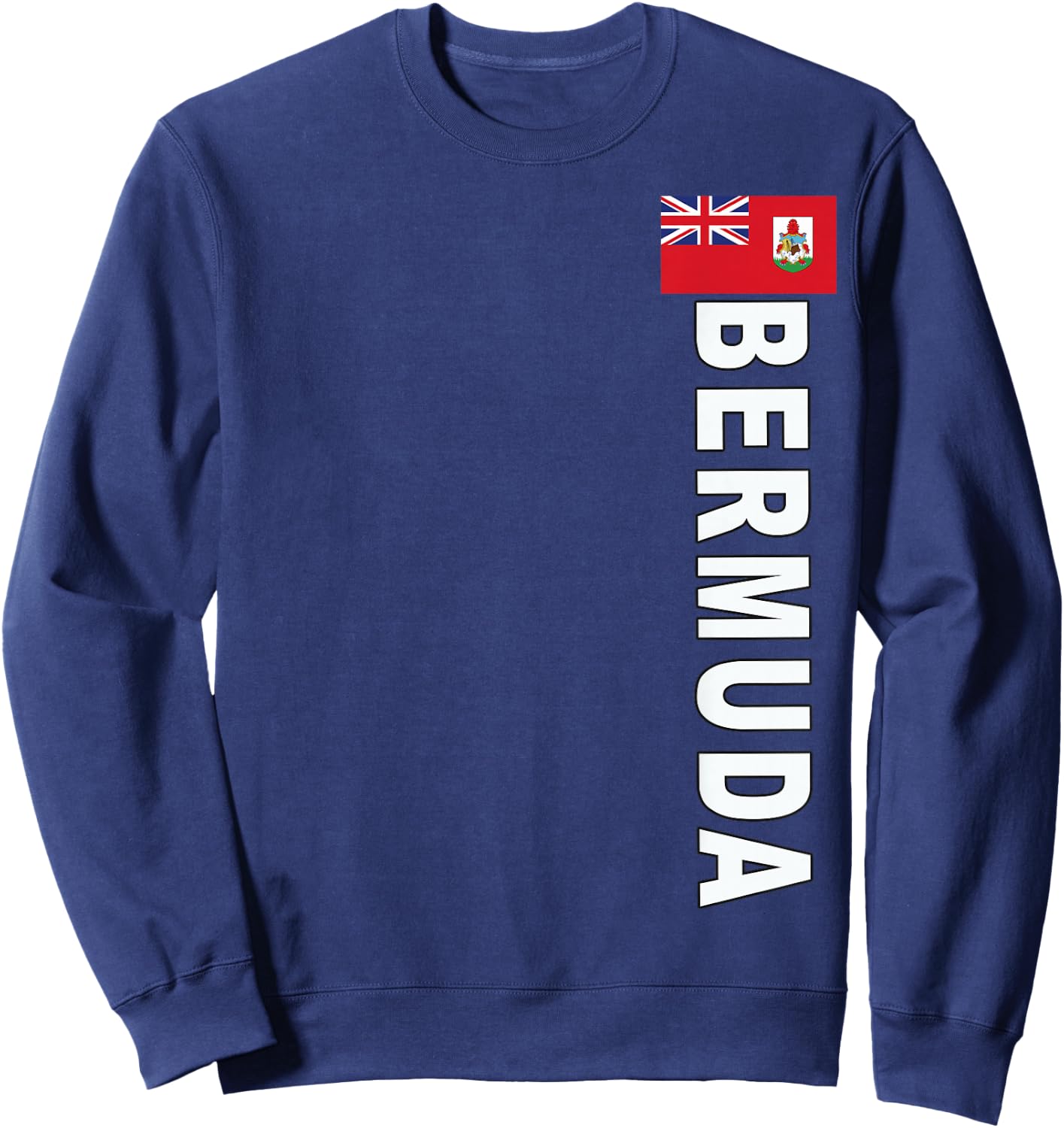 Sports-Style Left-Side Text and Flag of Bermuda Sweatshirt - Sweatshirt | Navy