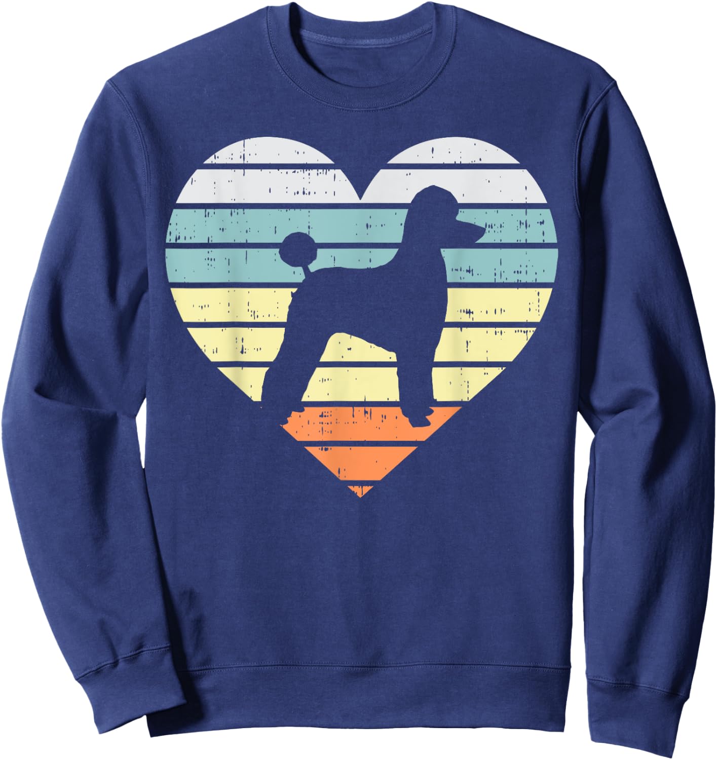 Poodle Silhouette Heart Sunset Retro Dog Lover Owner Gift Sweatshirt - Sweatshirt | Navy